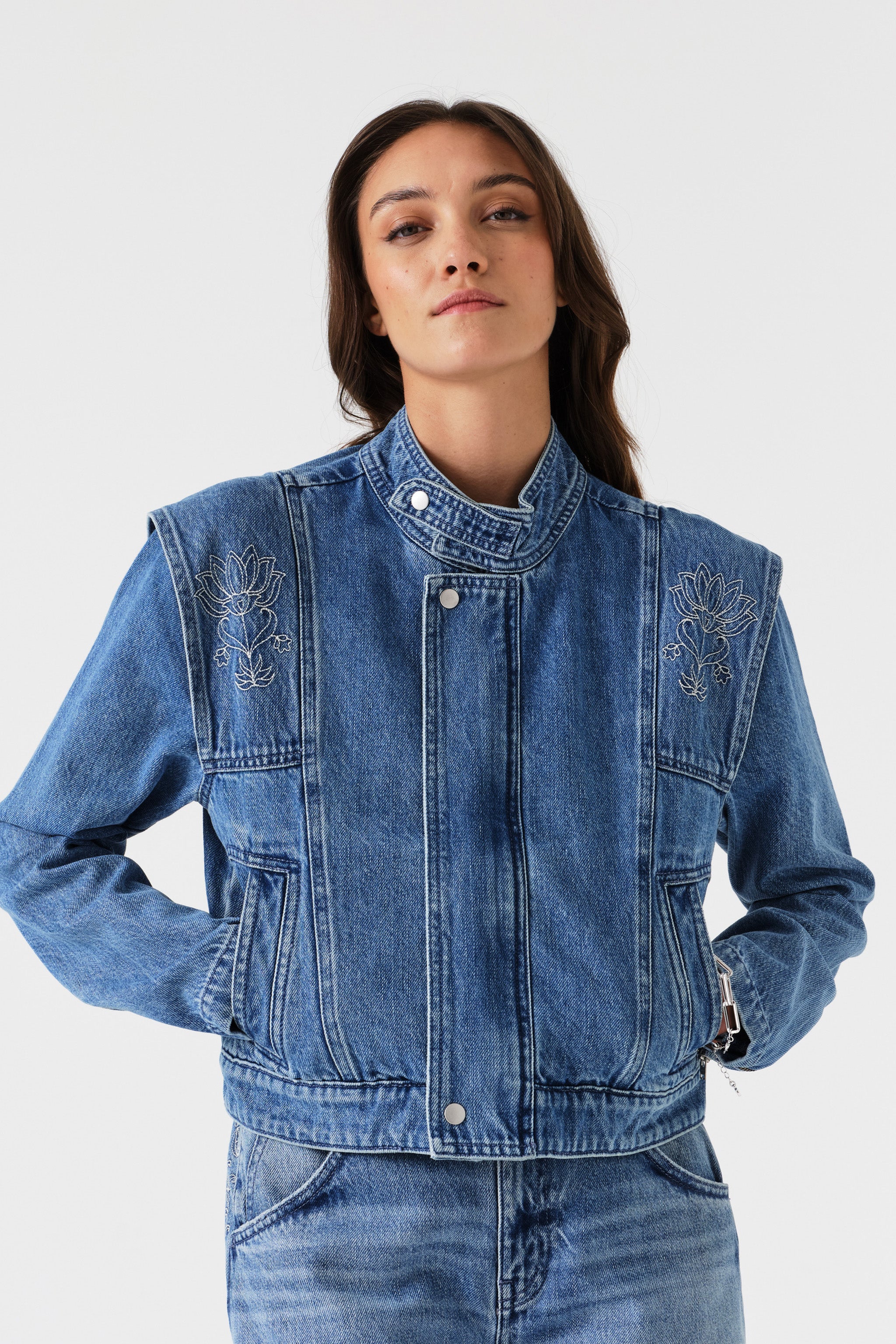 June Embroidered Denim Jacket in Malibu