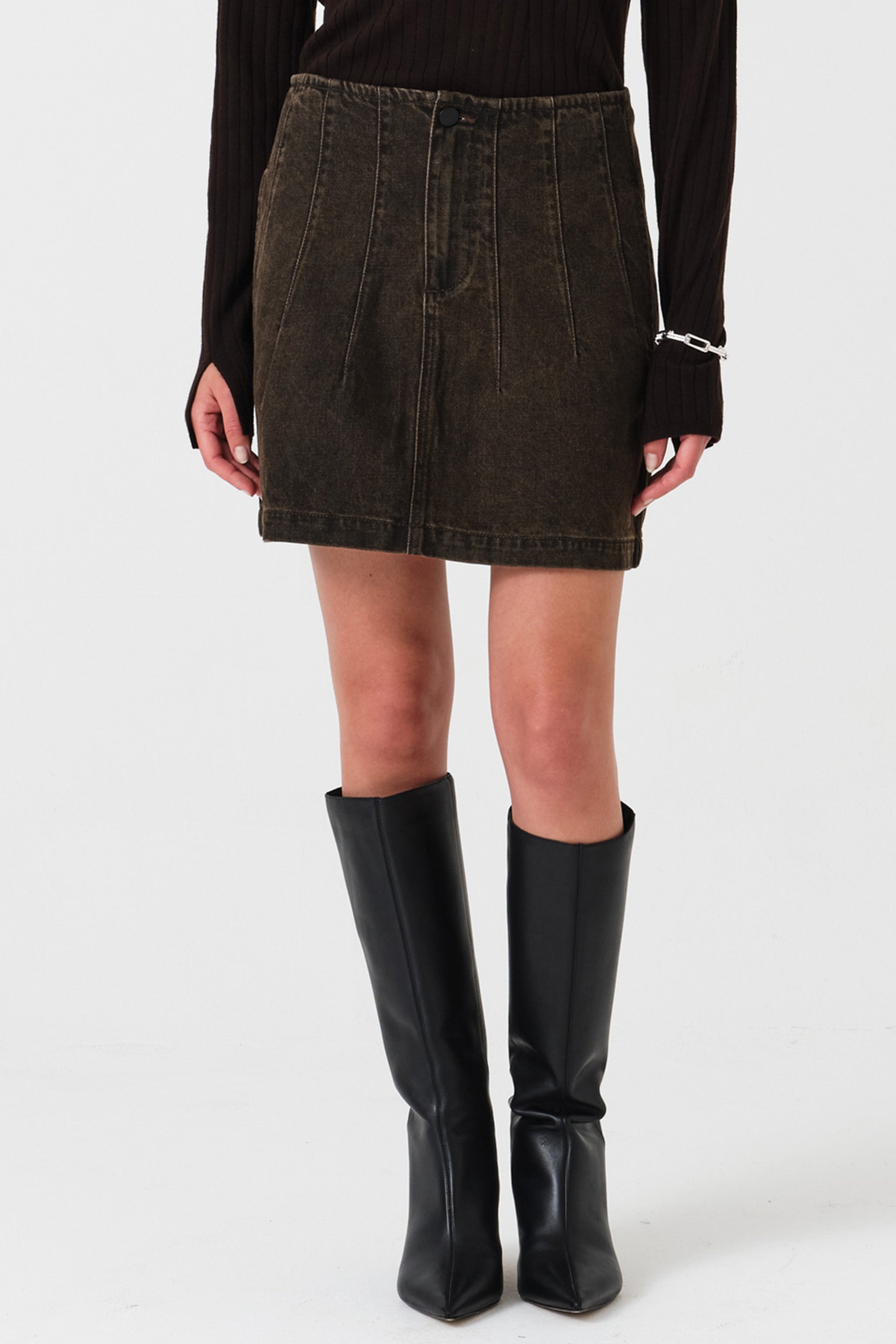Noah Mini Denim Skirt in Cacao - seventy + mochi