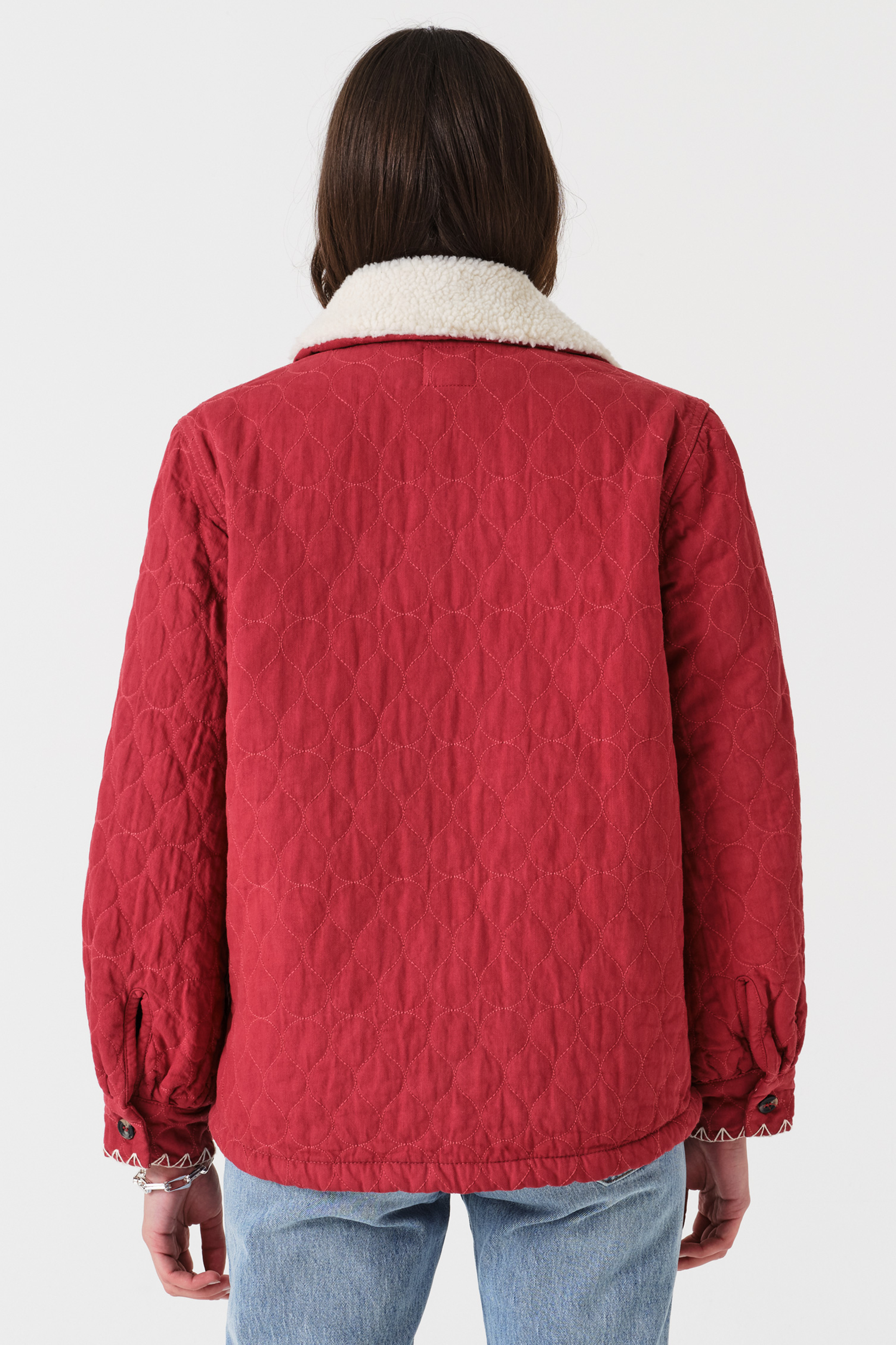 Frida Sherpa Collar Quilted Jacket in Faded Rose