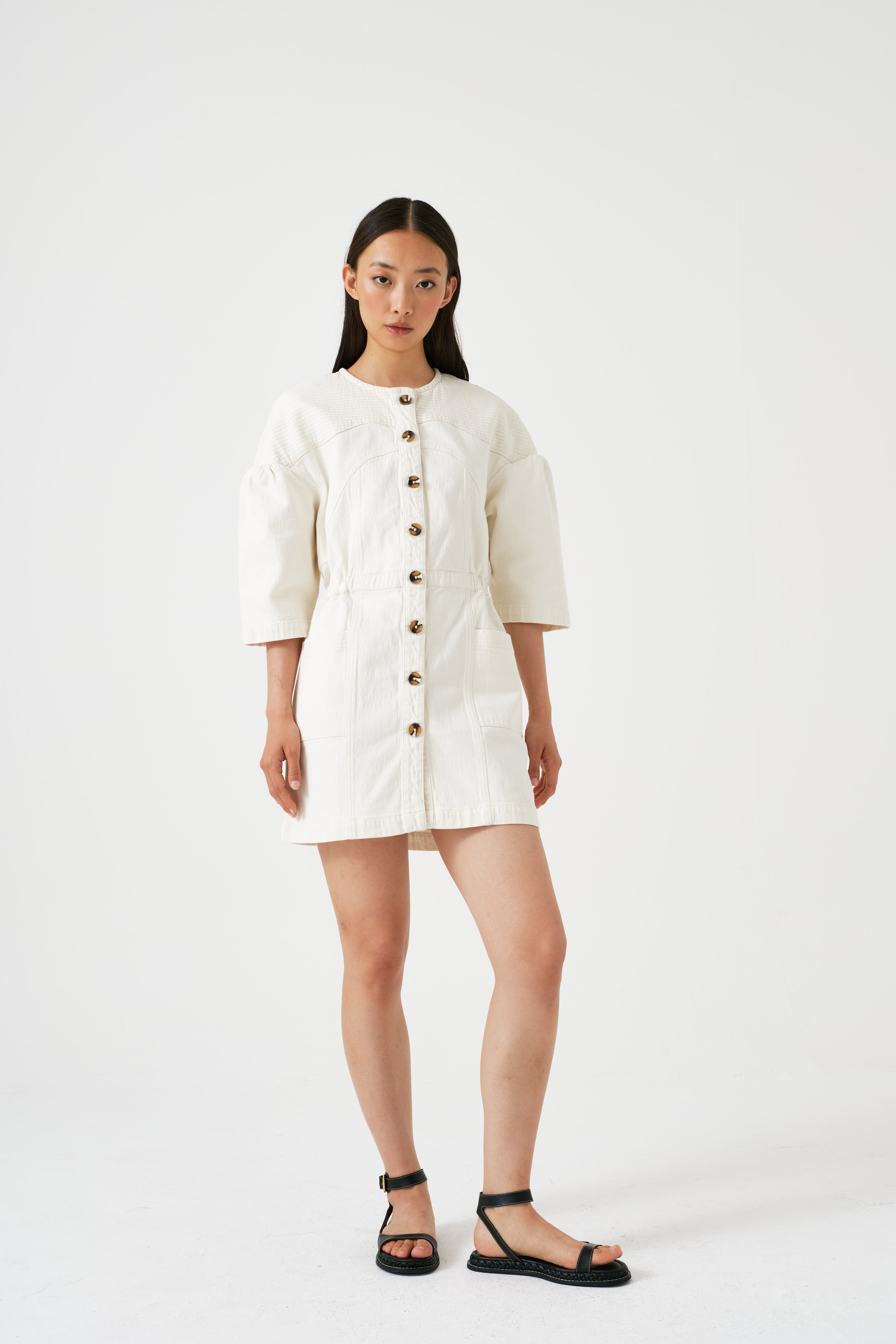 Zaha Mini Dress in Ecru - seventy + mochi