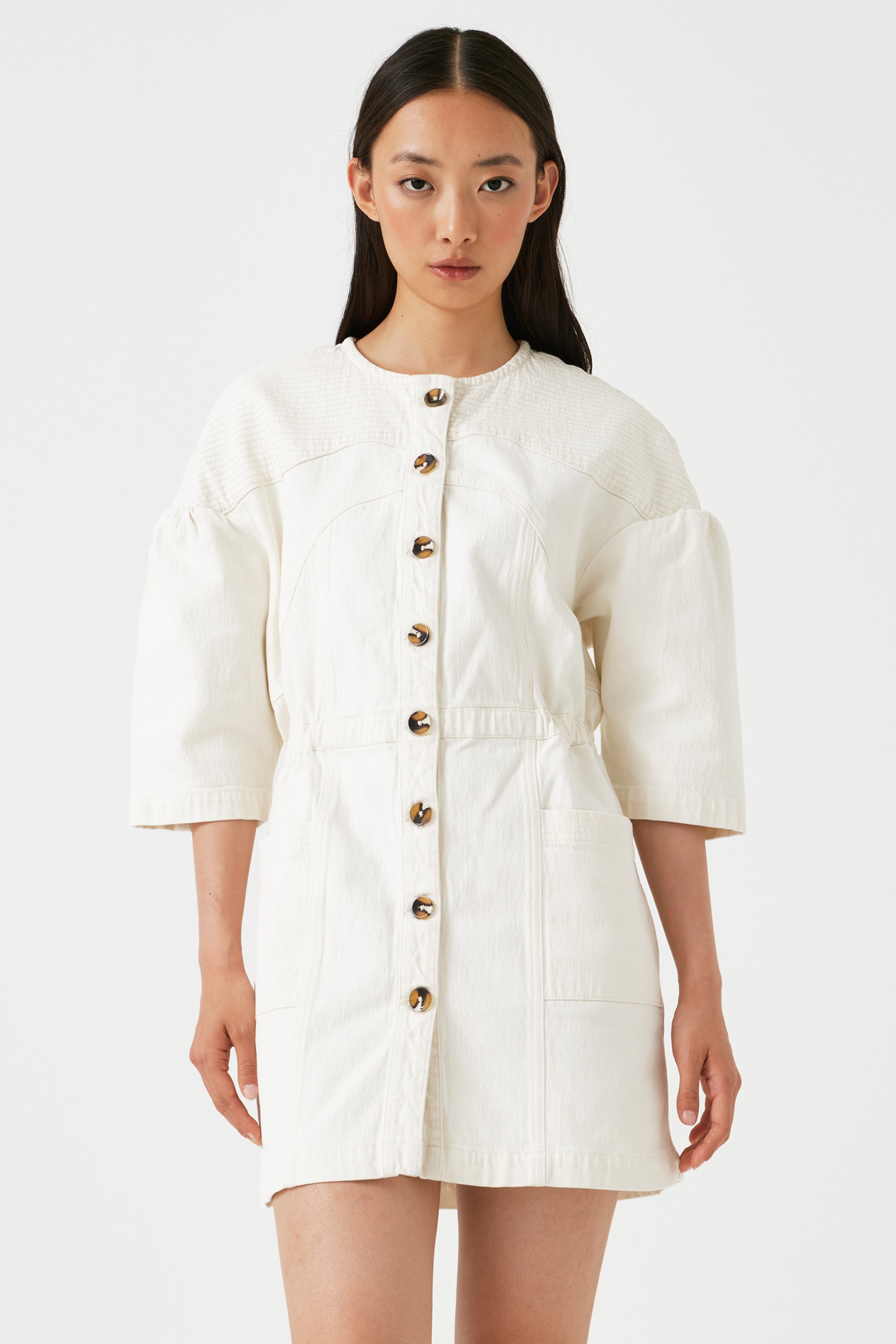 Zaha Mini Dress in Ecru - seventy + mochi