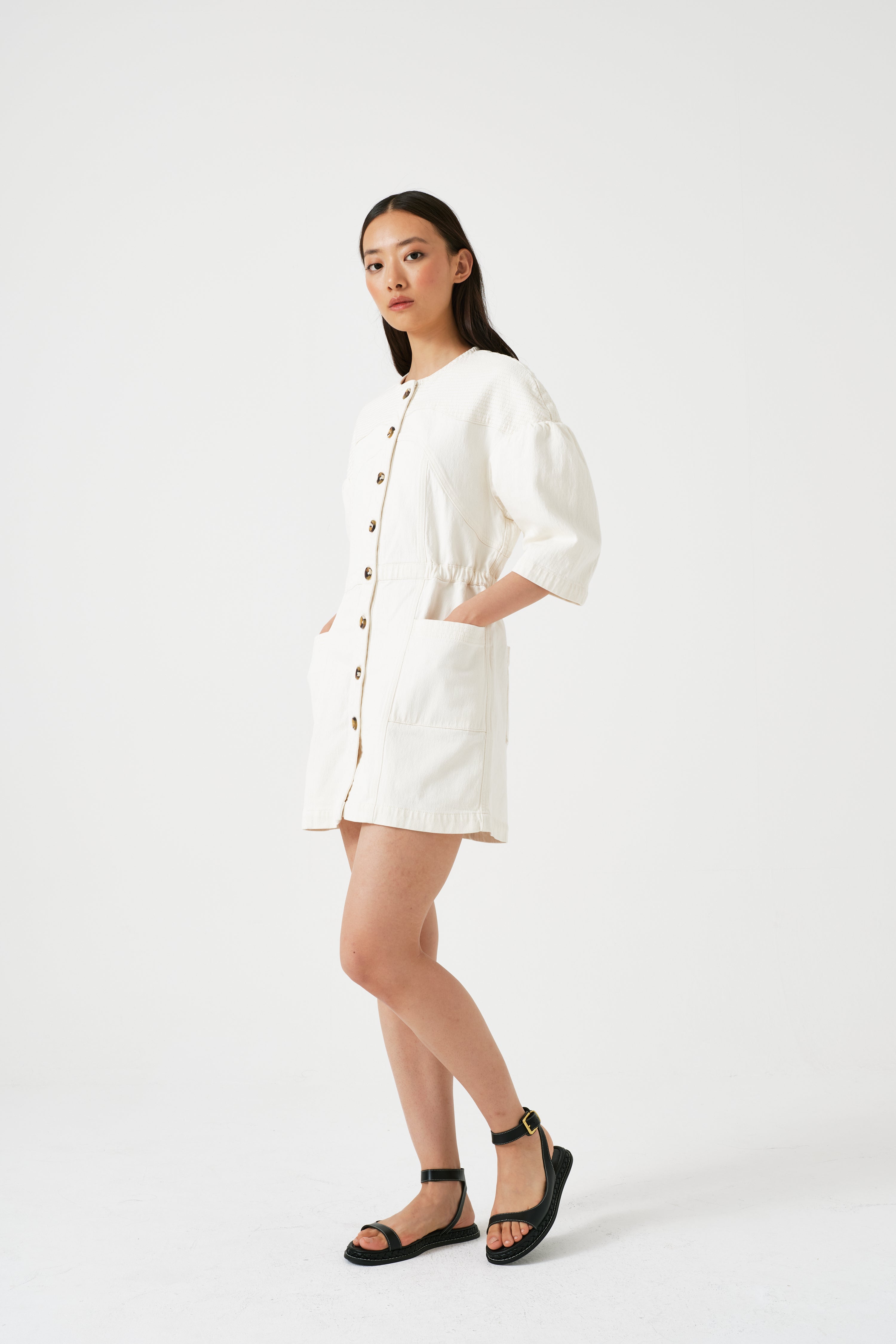Zaha Mini Dress in Ecru - seventy + mochi