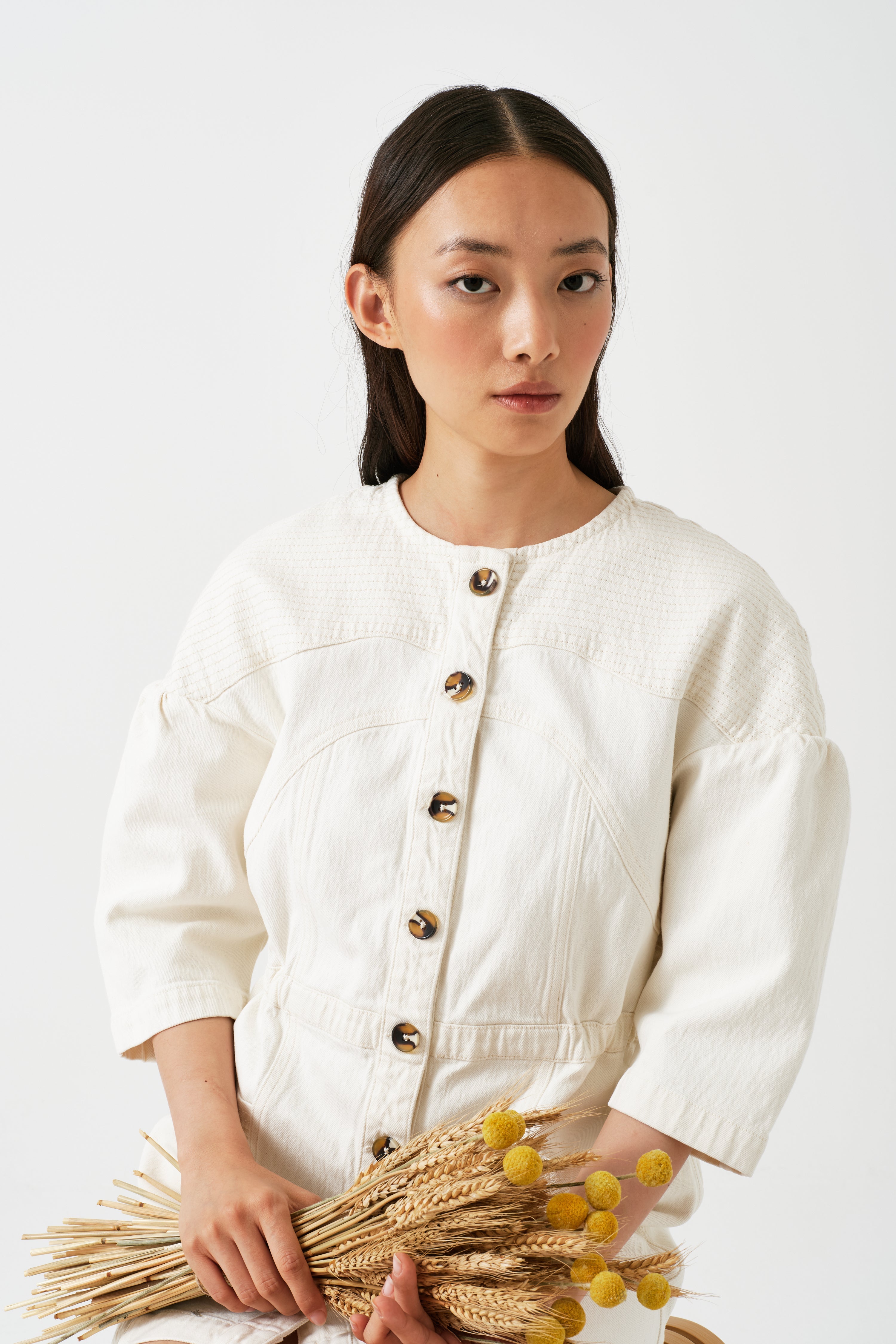 Zaha Mini Dress in Ecru - seventy + mochi