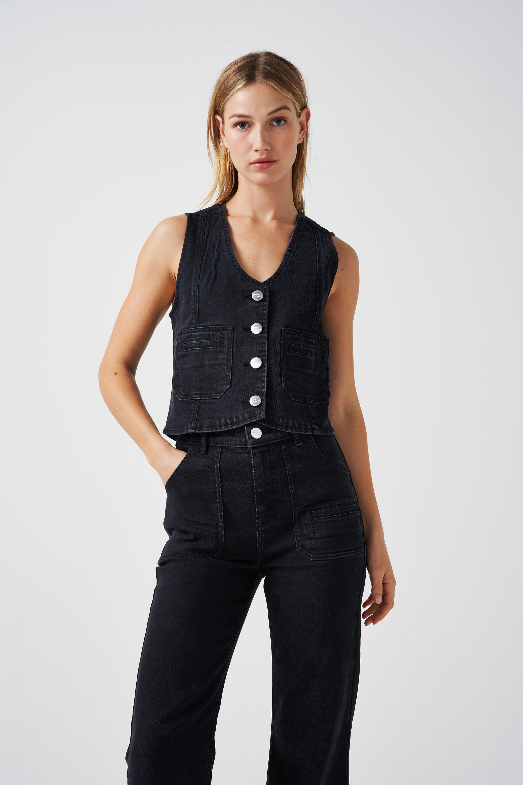 Bea Waistcoat in Washed Black - seventy + mochi