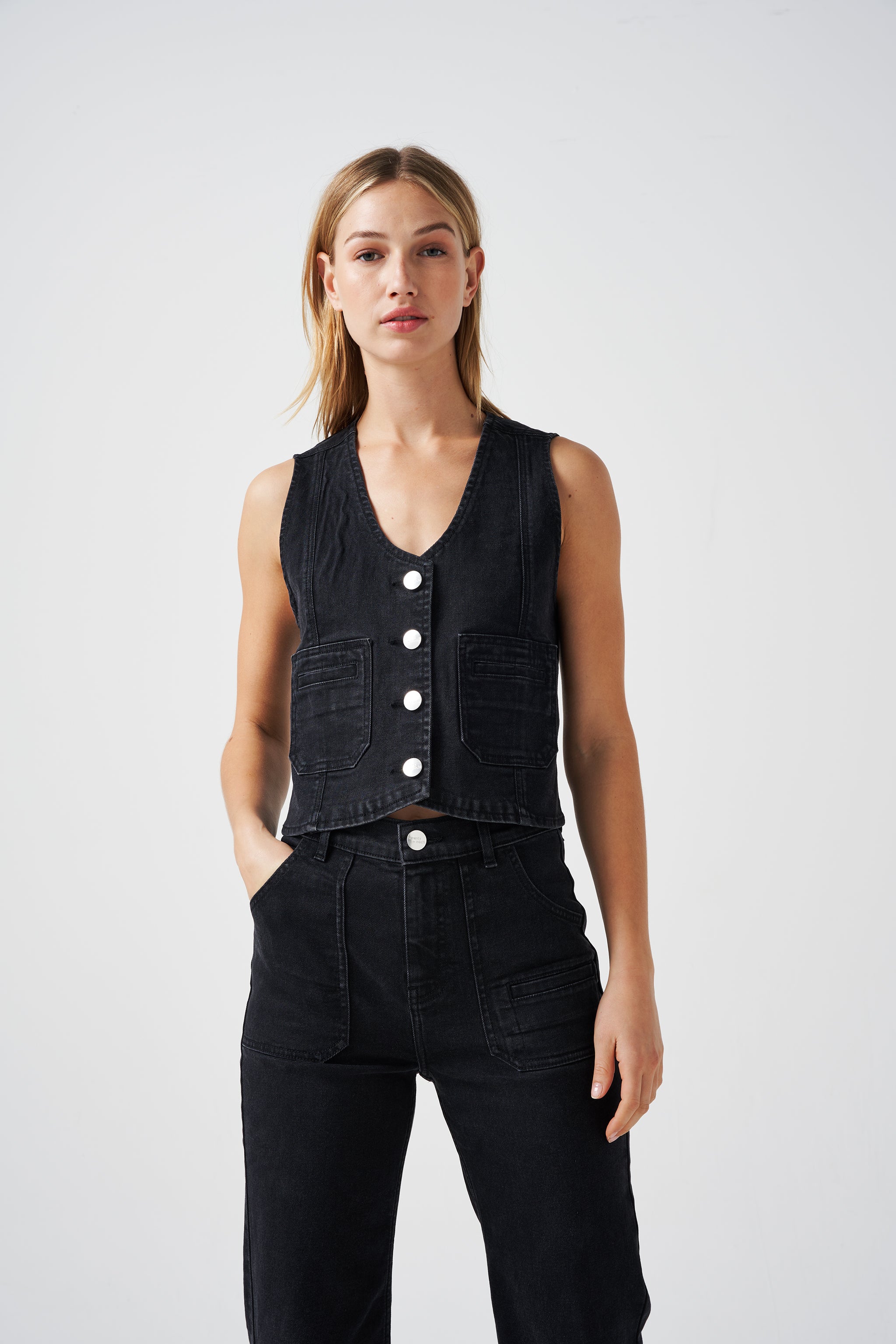 Bea Waistcoat in Washed Black - seventy + mochi