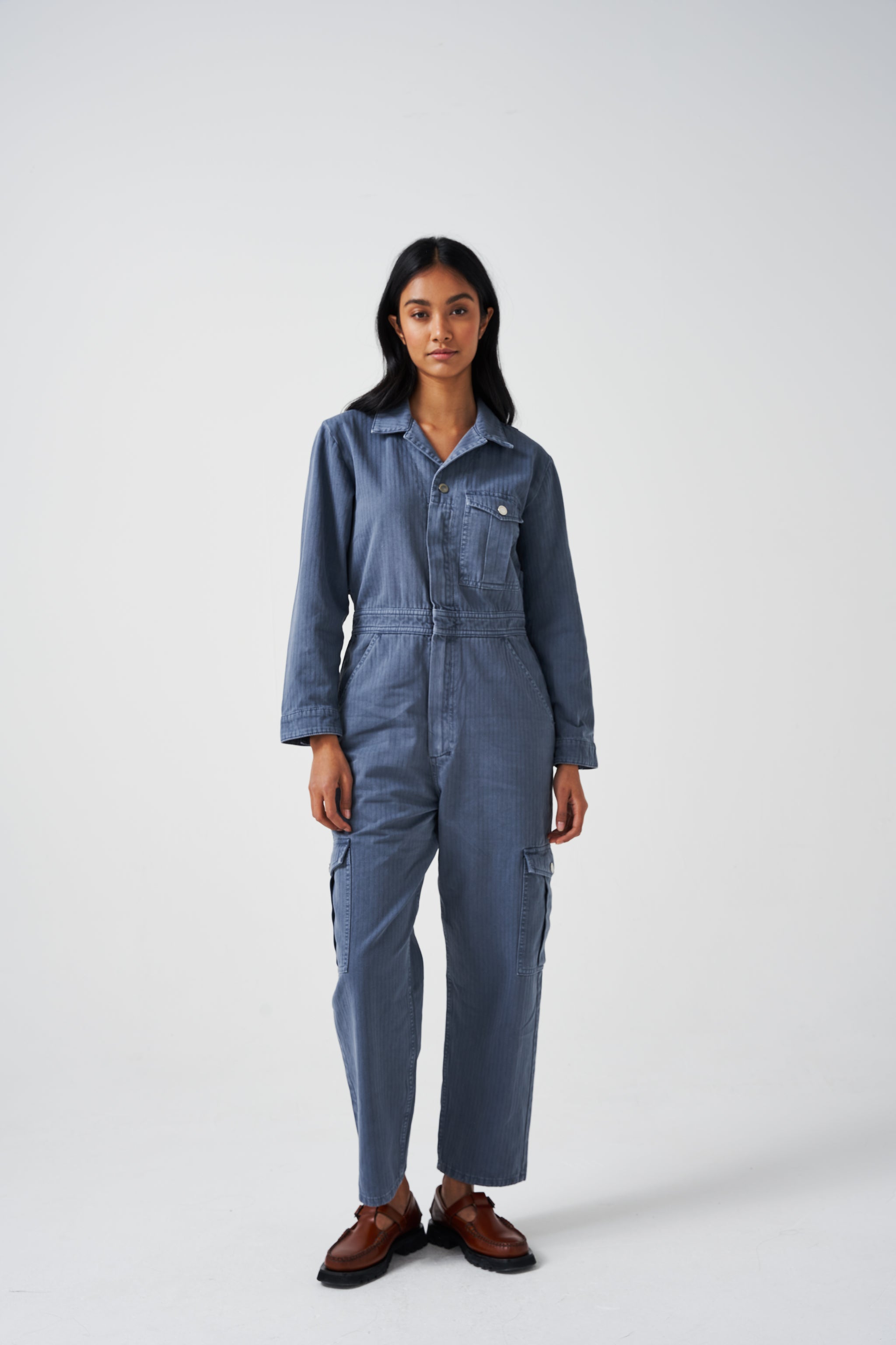 Patch Pocket Indie Jumpsuit in Washed Denim - seventy + mochi