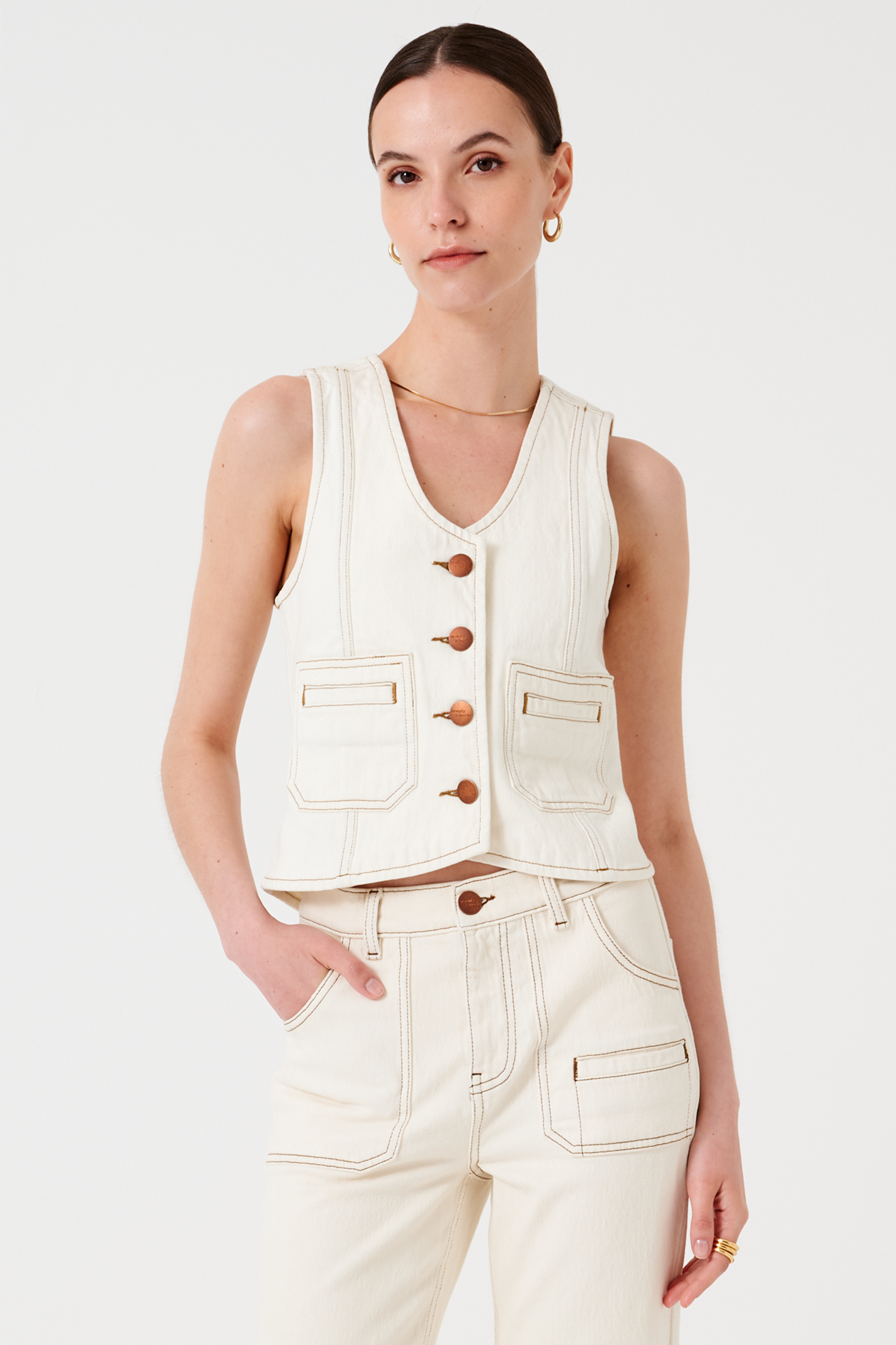 Bea Waistcoat in Ecru Denim - seventy + mochi