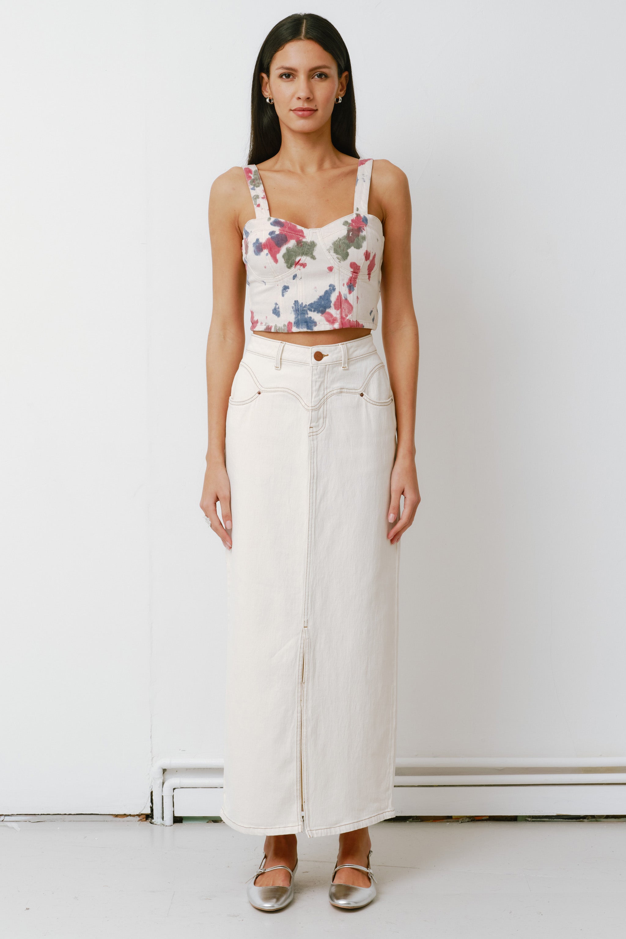 Mia Maxi Denim Skirt in Ecru - seventy + mochi