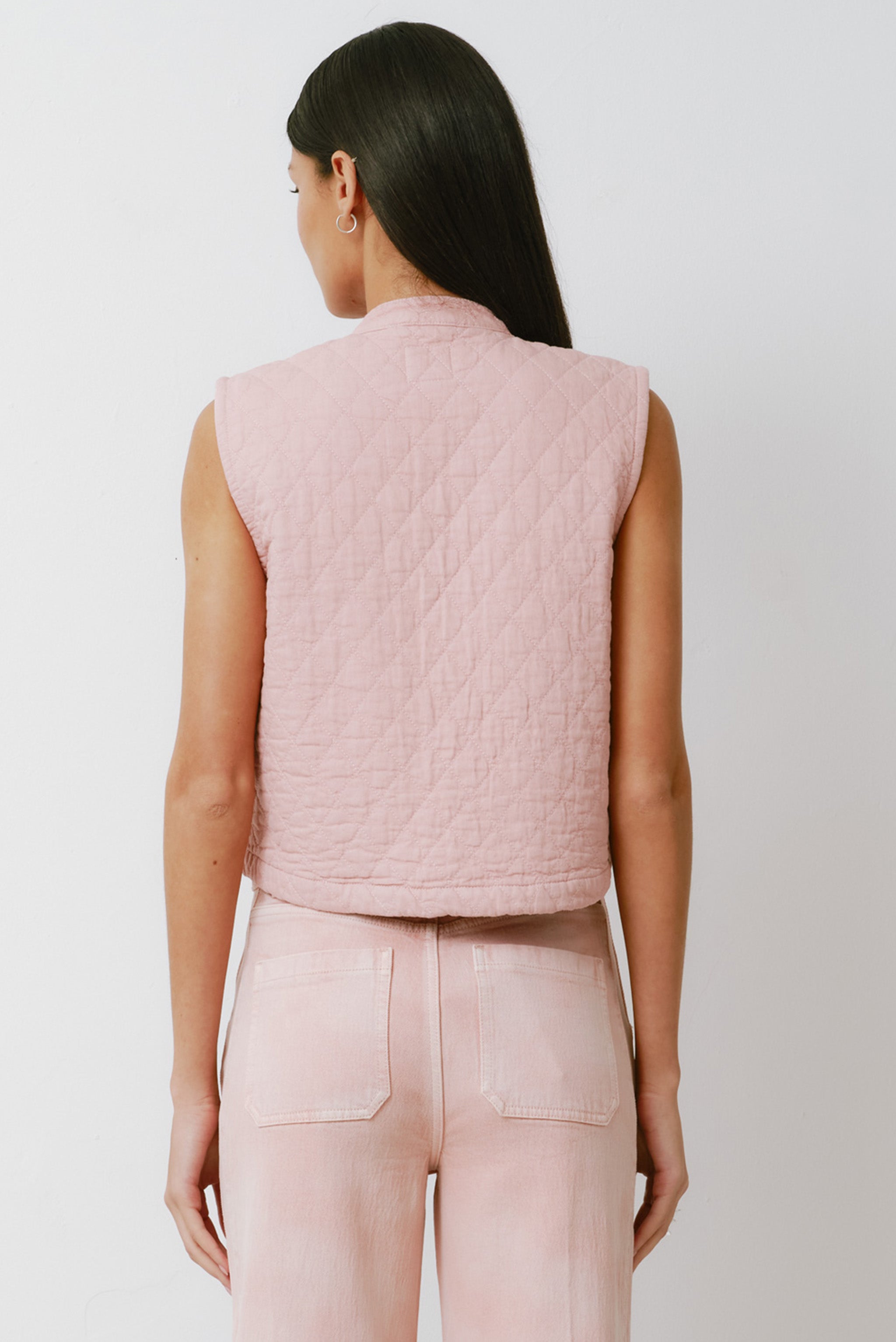 Pablo Quilted Denim Vest in Peony Pink - seventy + mochi