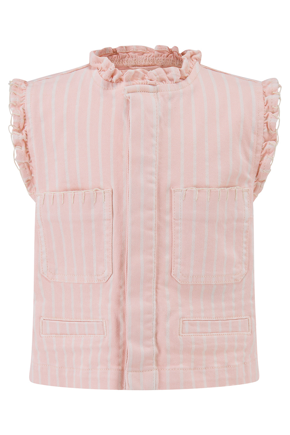 Girl's Pablo Denim Vest in Pink Dawn Wide Stripe - seventy + mochi