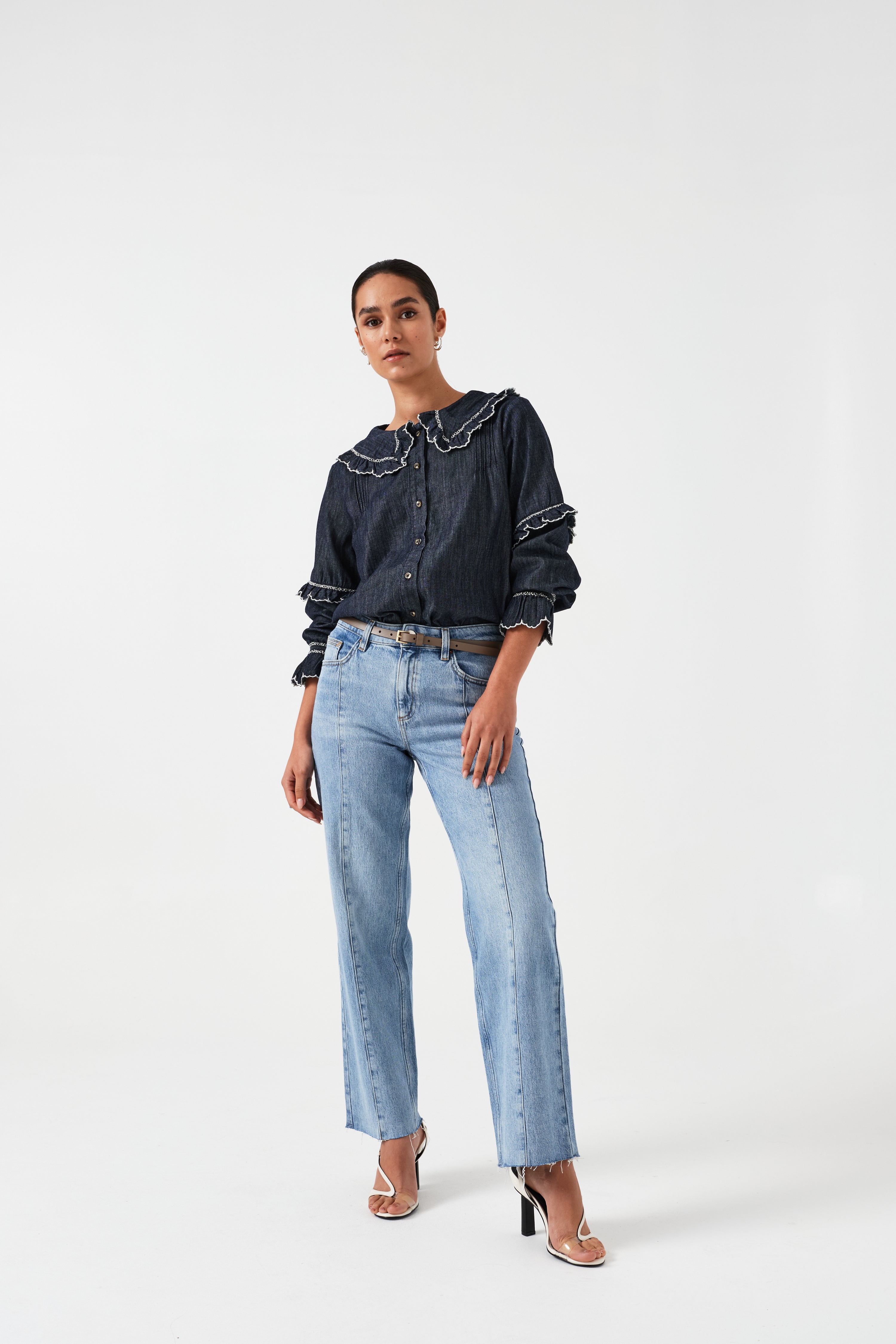 Phoebe Blouse in Indigo Rinse - seventy + mochi