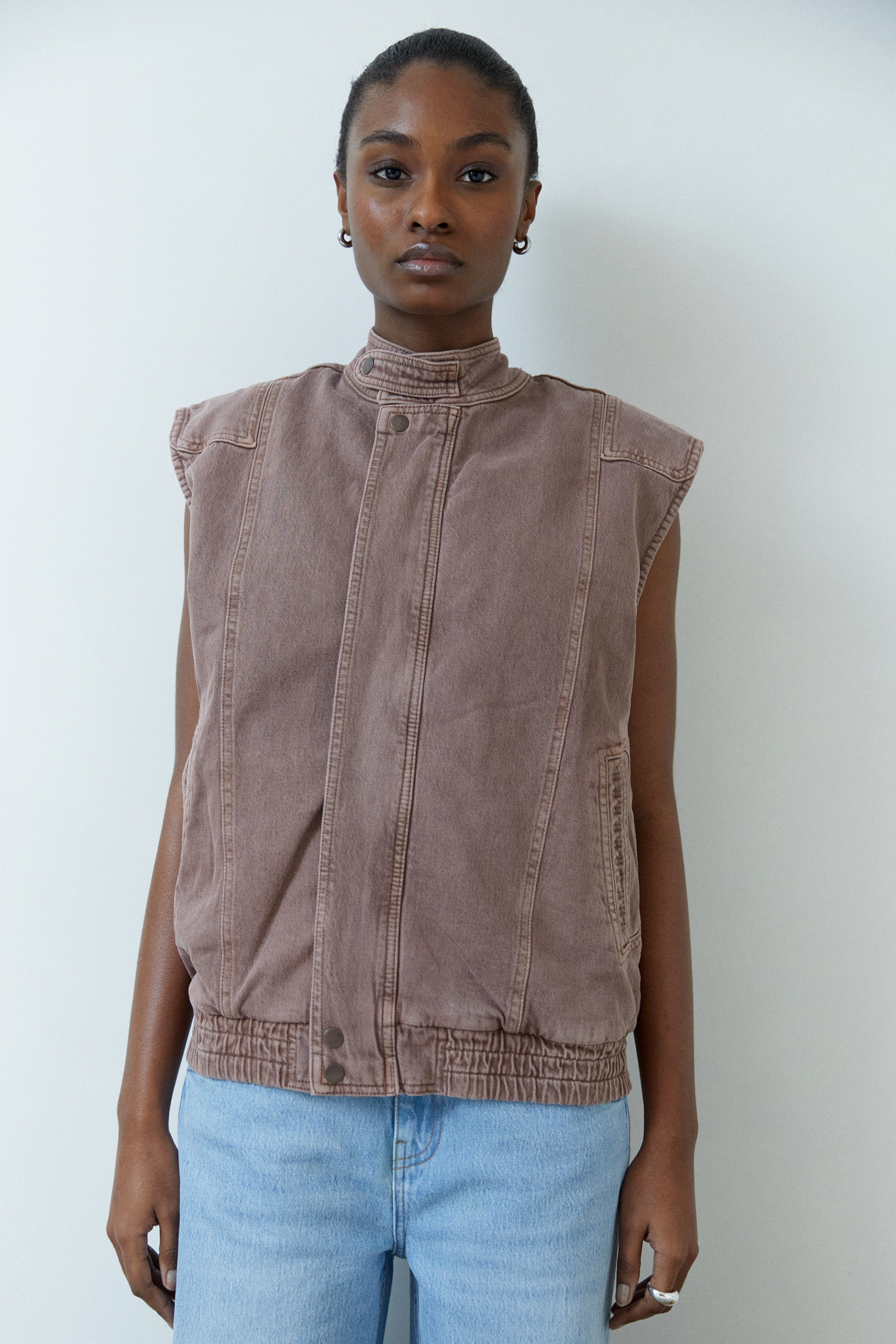 Sleeveless Oversized Juno Jacket in Washed Mocha - seventy + mochi