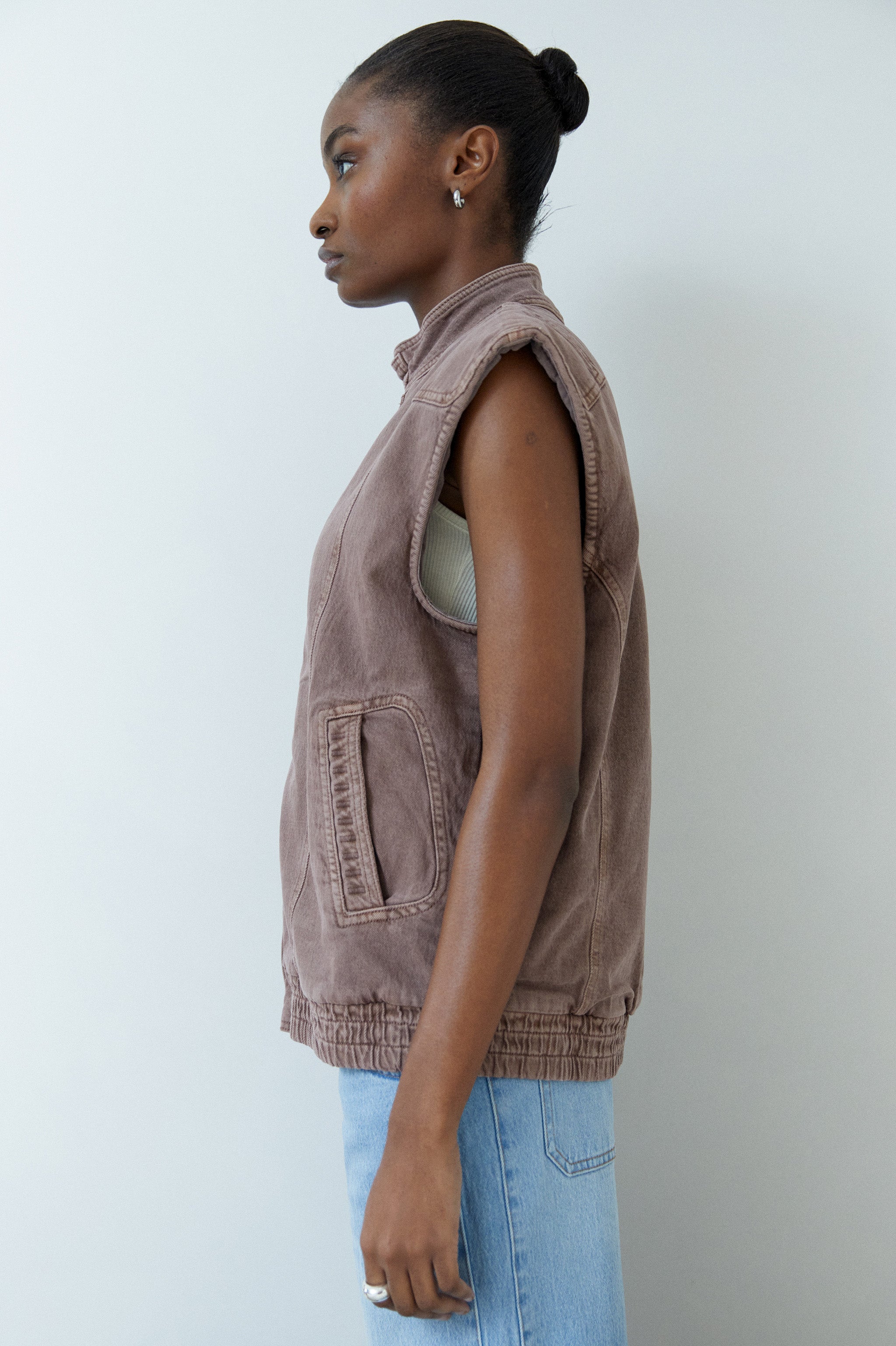 Sleeveless Oversized Juno Jacket in Washed Mocha - seventy + mochi