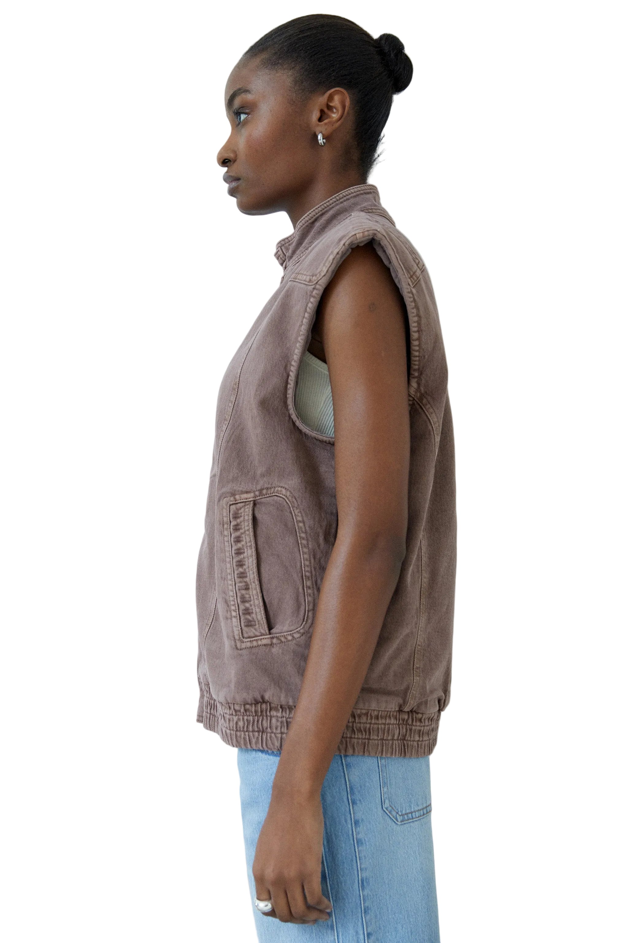 Sleeveless Oversized Juno Jacket in Washed Mocha - seventy + mochi