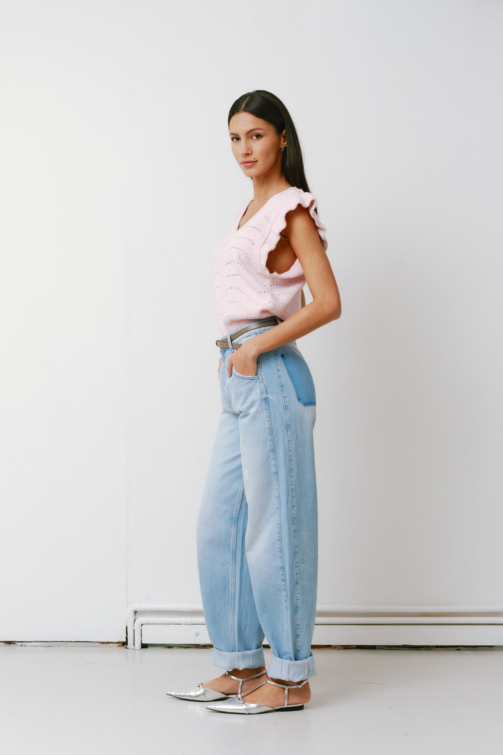 Bo Barrel Leg Turn Up Jean in Summer Sky - seventy + mochi