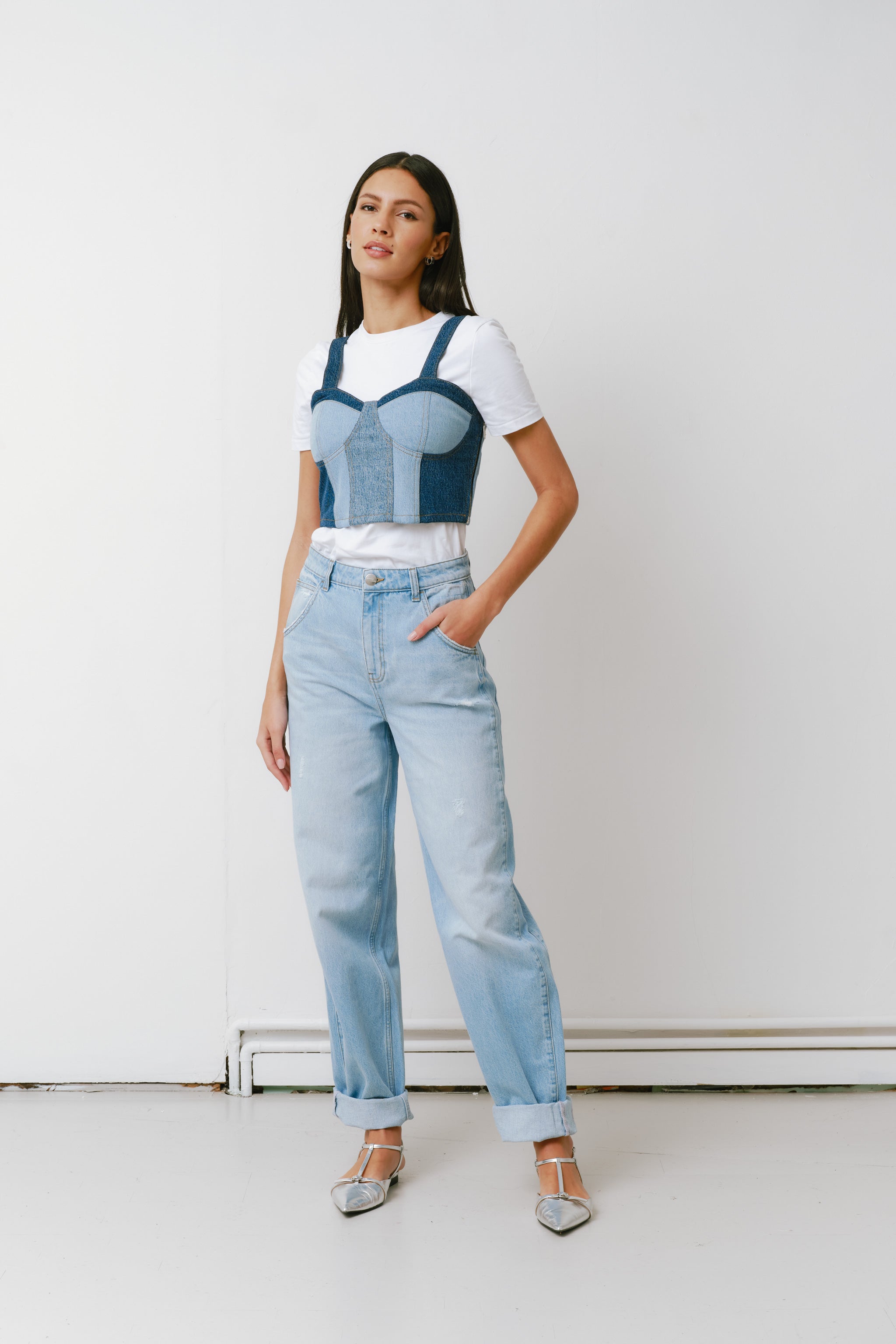 Bo Barrel Leg Turn Up Jean in Summer Sky - seventy + mochi