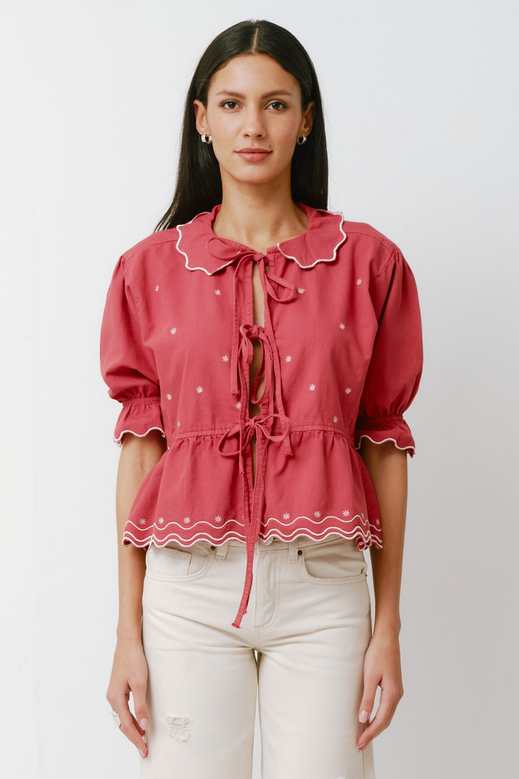 Ana Tie Blouse in Vintage Red - seventy + mochi