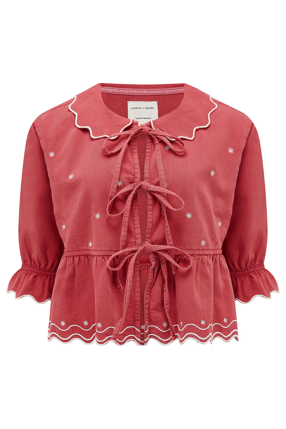 Ana Tie Blouse in Vintage Red - seventy + mochi