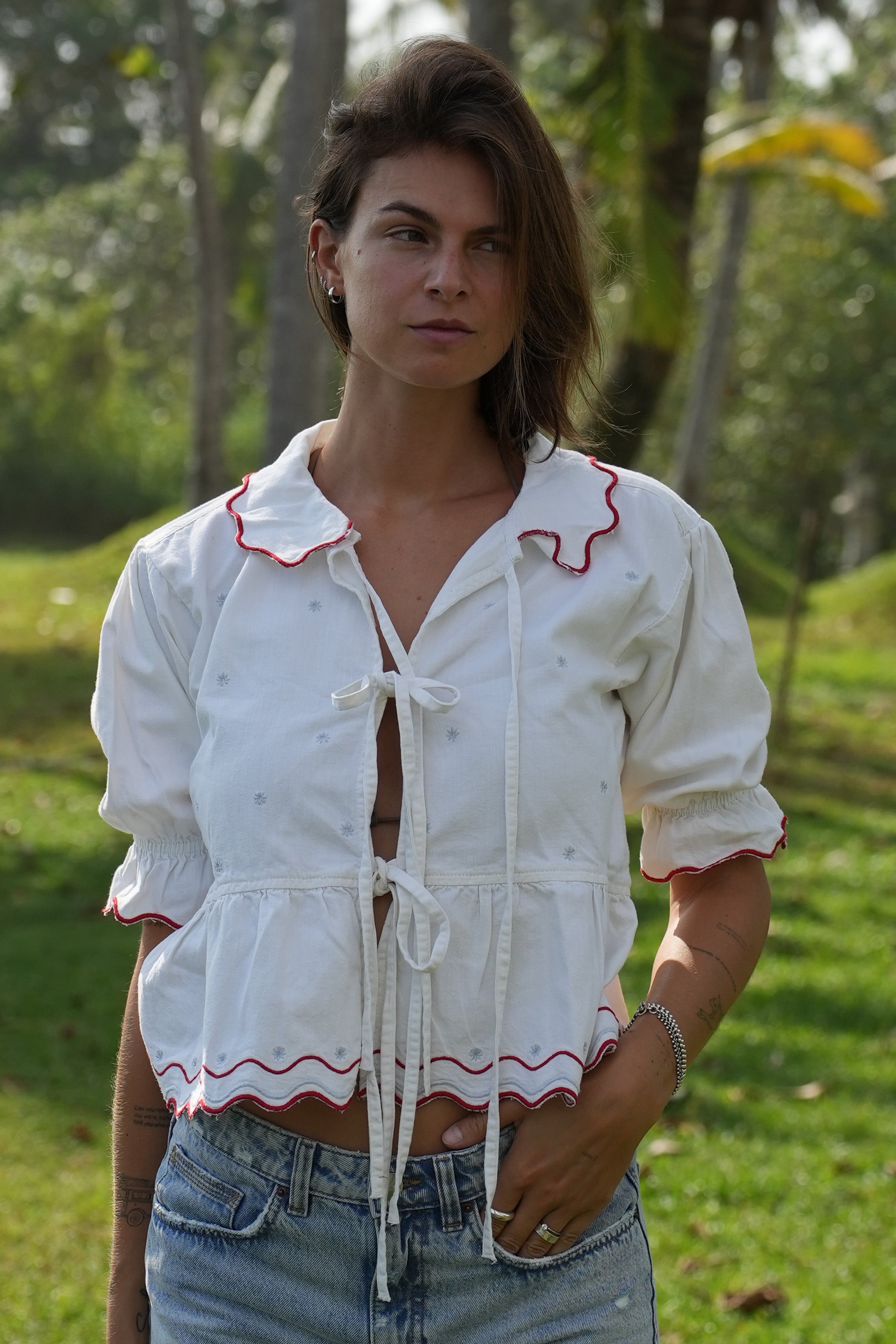 Ana Tie Blouse in White - seventy + mochi