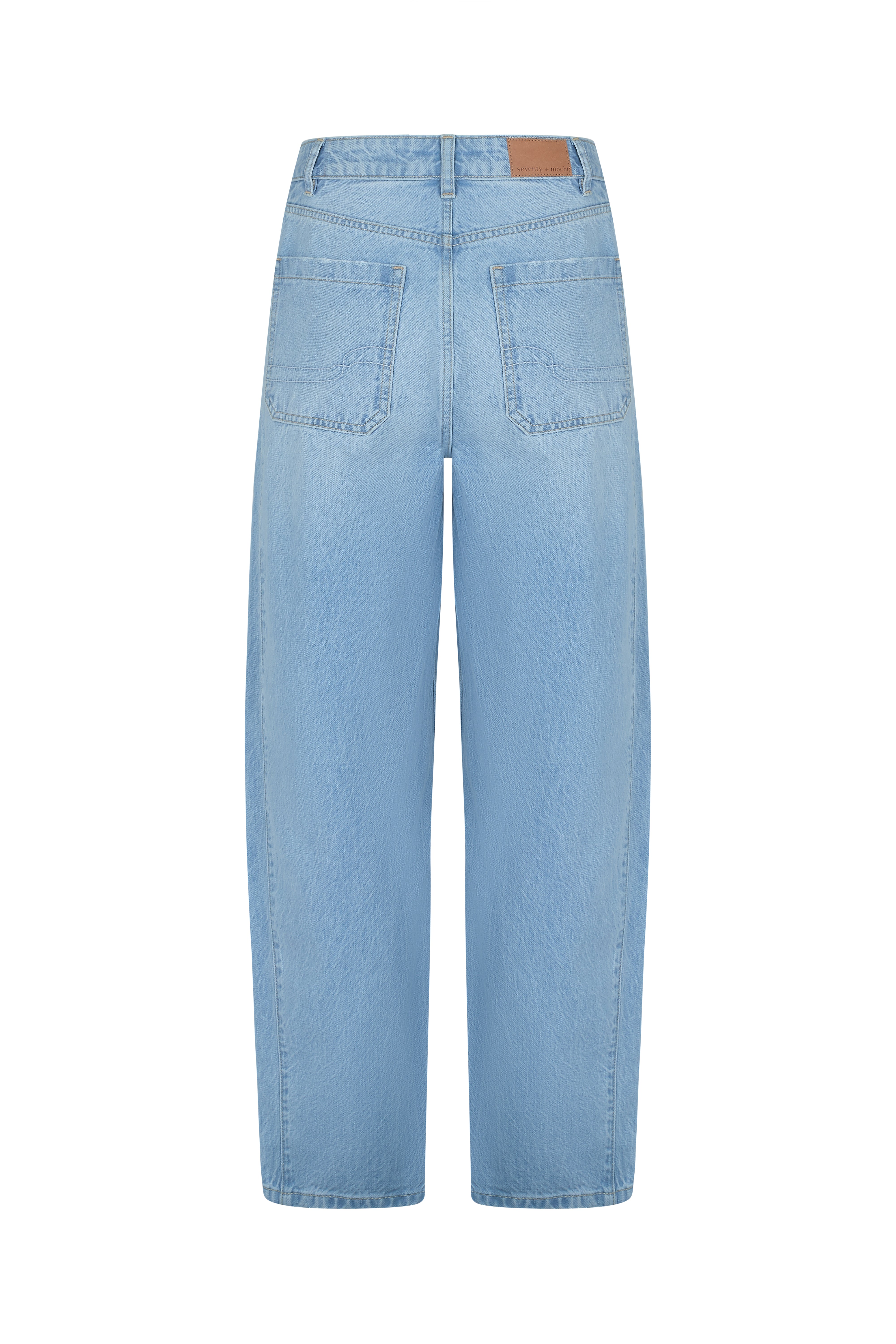 Back of Bo Barrel Leg Jean in Sunbleached white background no model