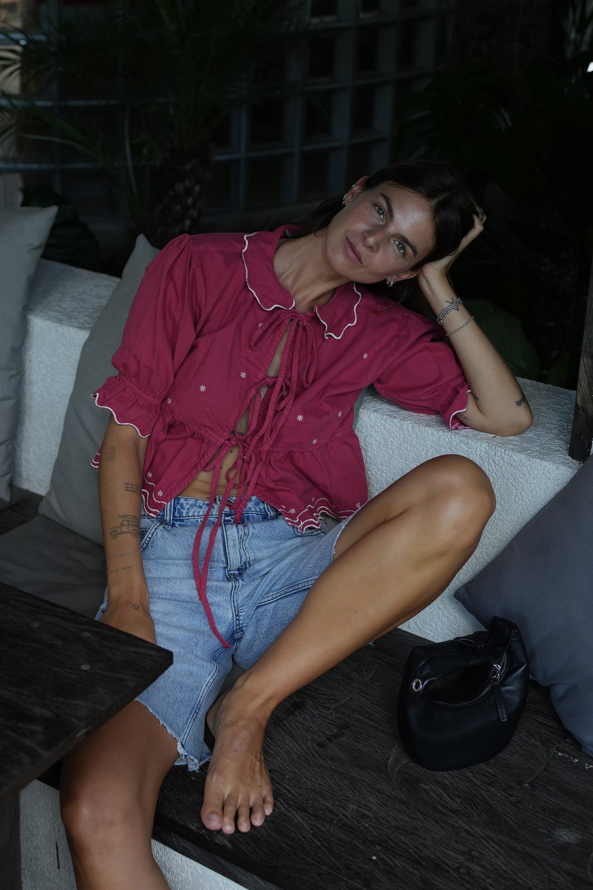 Ana Tie Blouse in Vintage Red