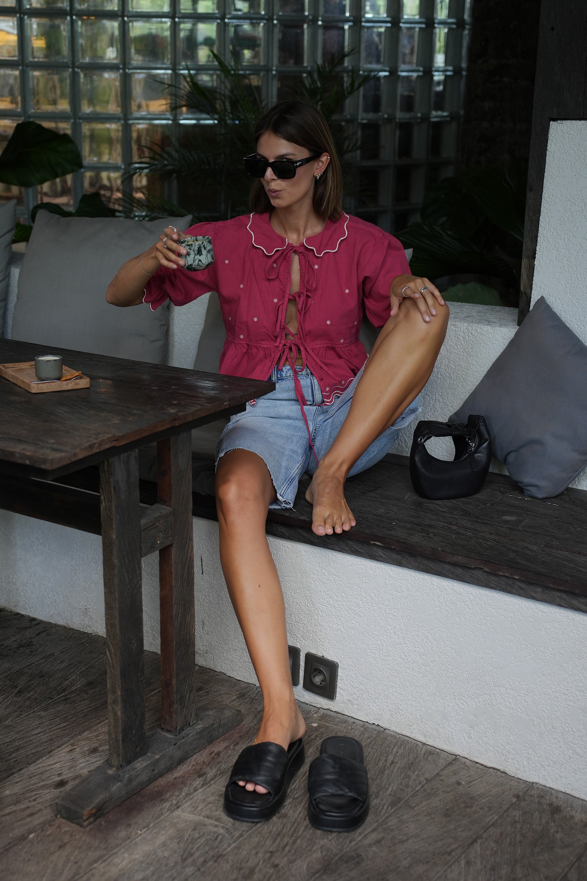 Ana Tie Blouse in Vintage Red - seventy + mochi