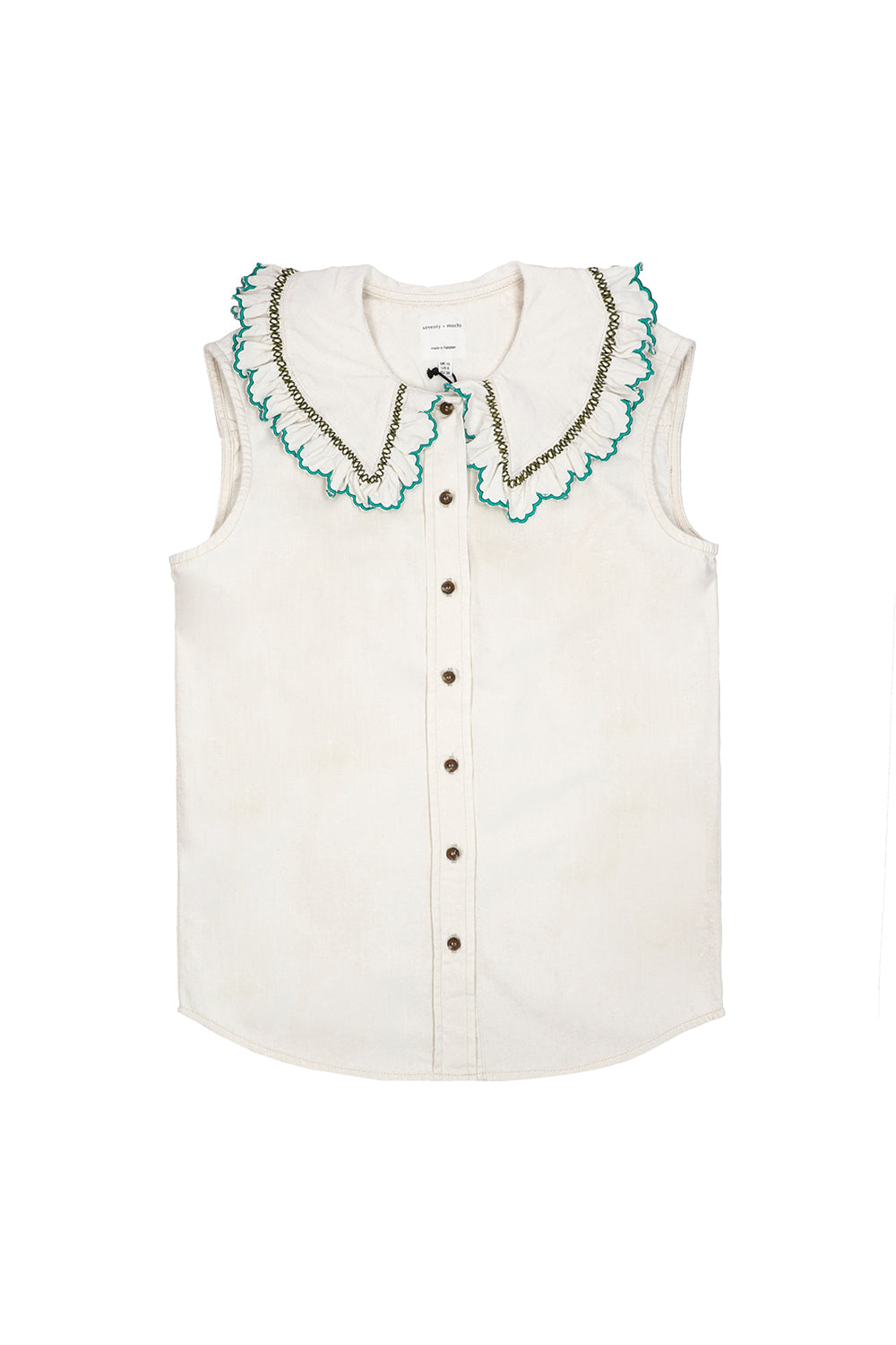 Daisy Blouse Sleeveless in Ecru Denim - seventy + mochi