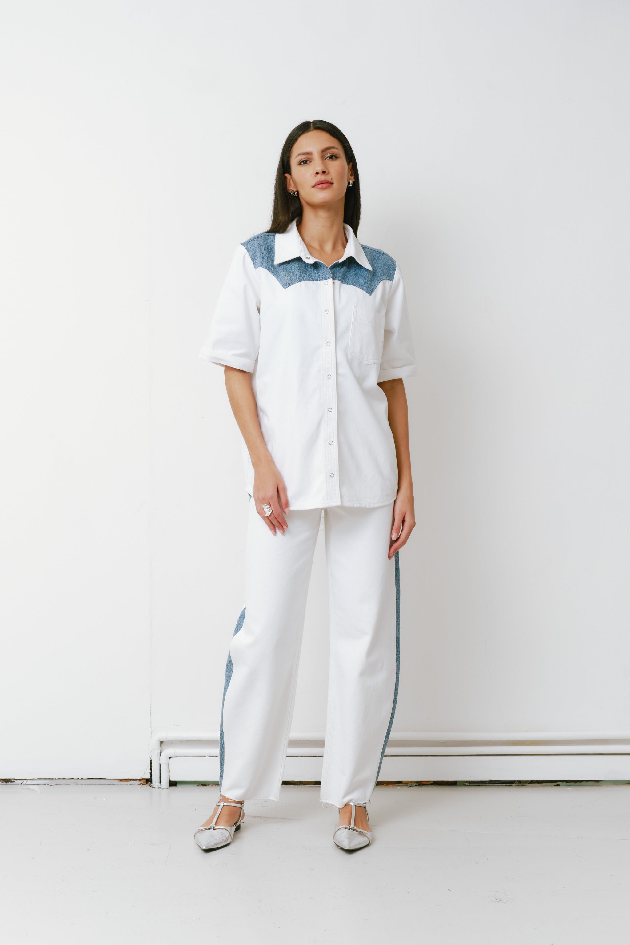 Eva Denim Shirt in Two Tone - seventy + mochi