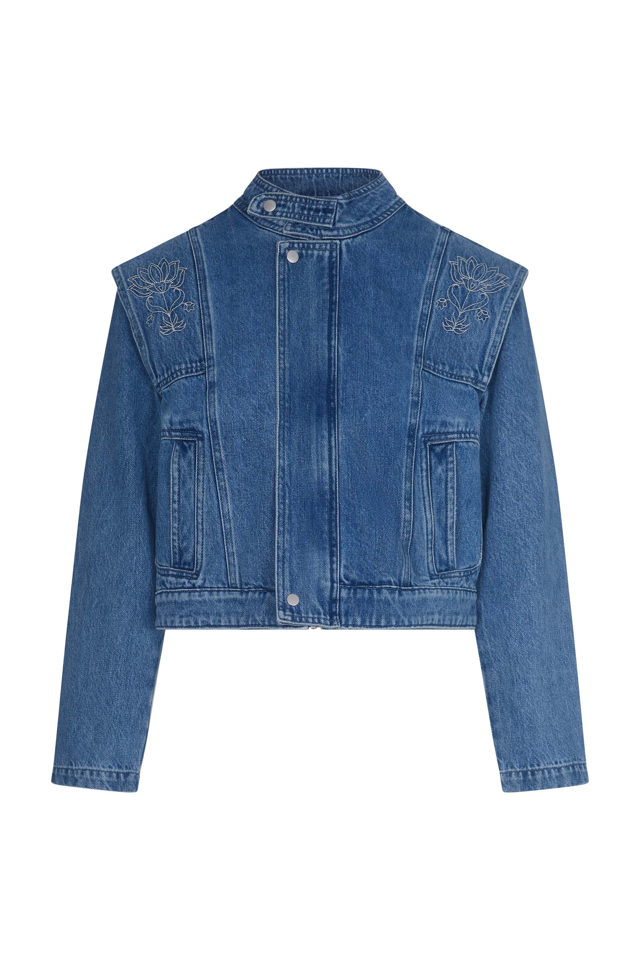 June Embroidered Denim Jacket in Malibu - seventy + mochi