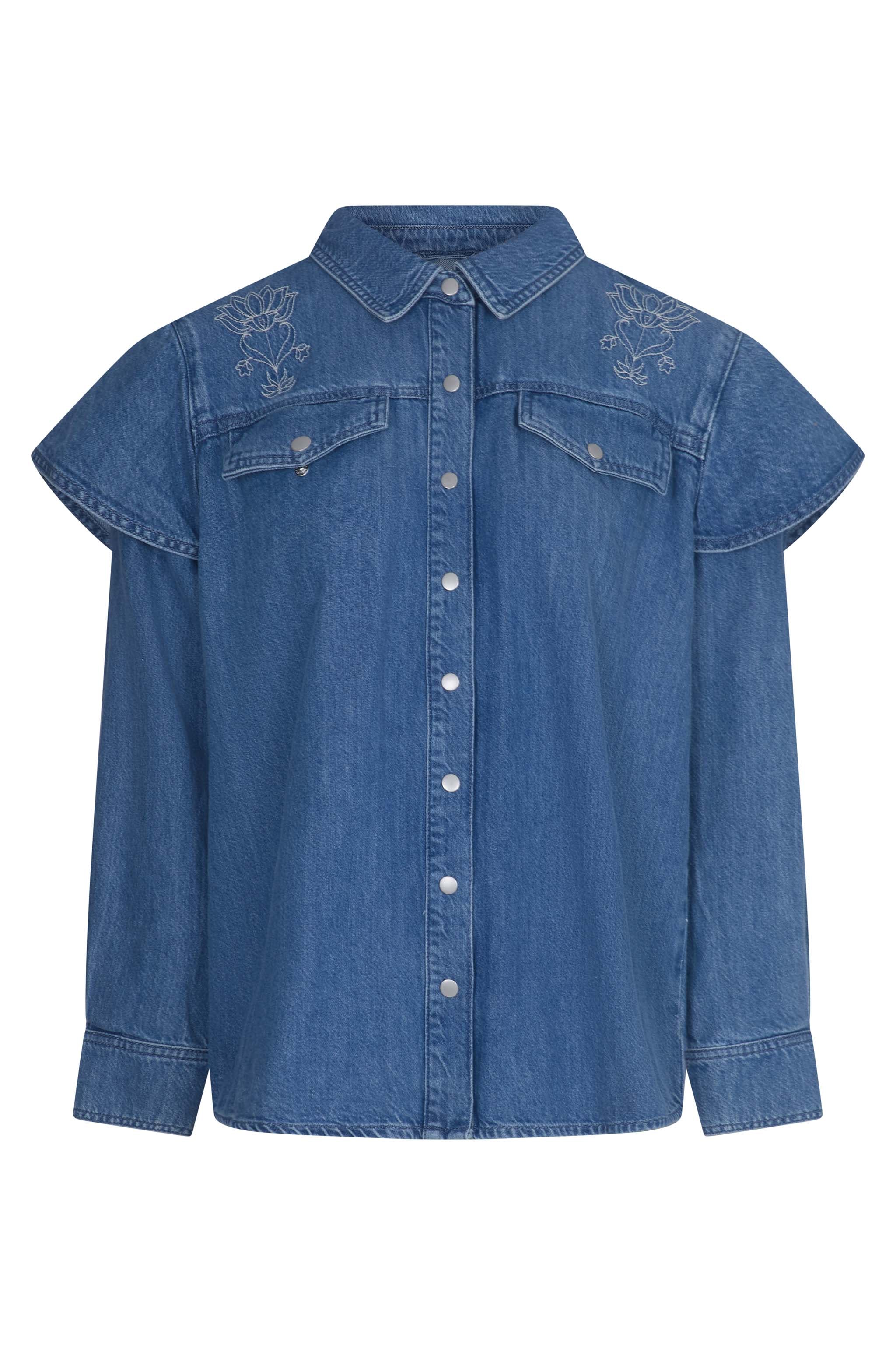 Juno Embroidered Denim Shirt in Malibu