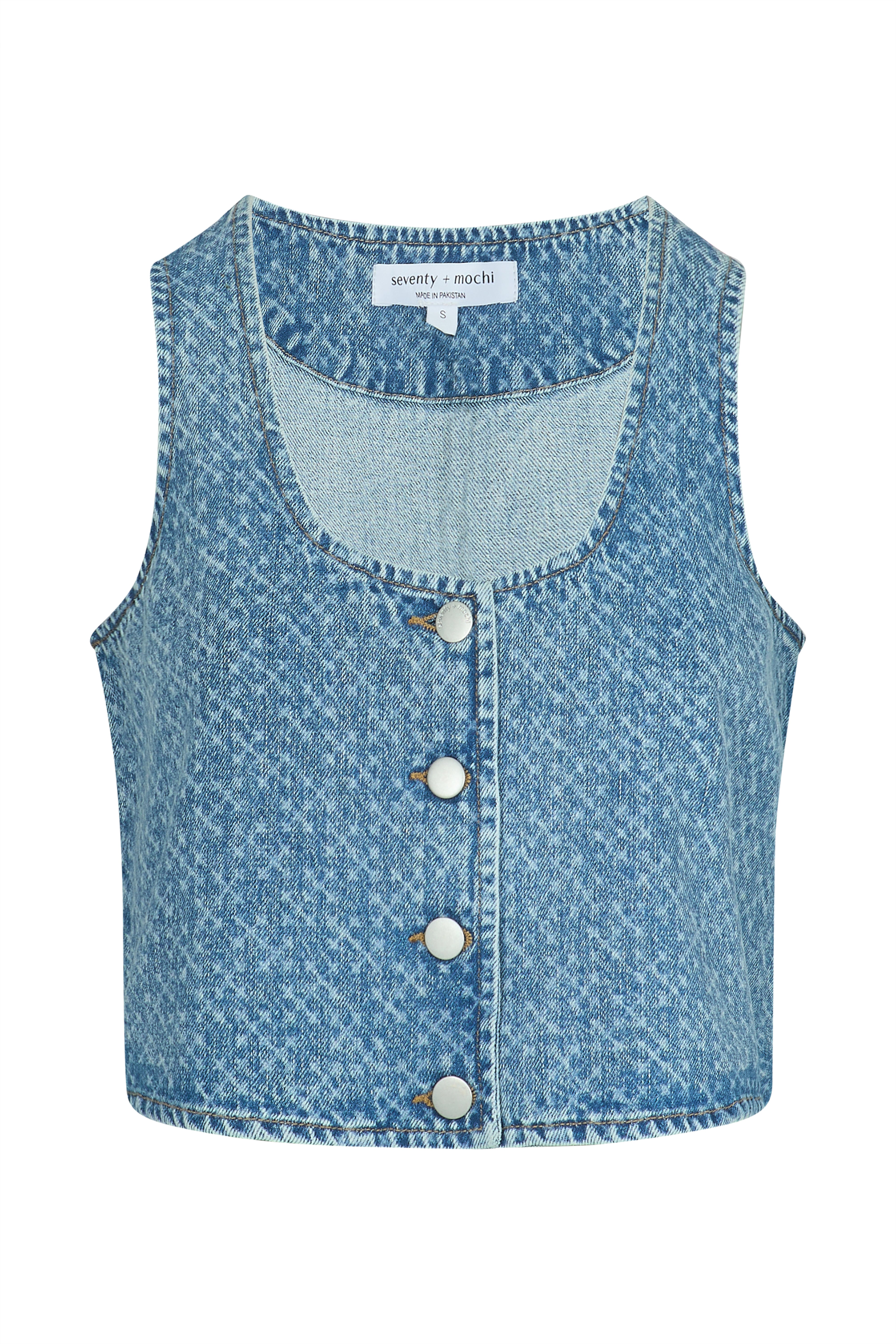 Kane Cropped Vest In Laser Malibu - seventy + mochi