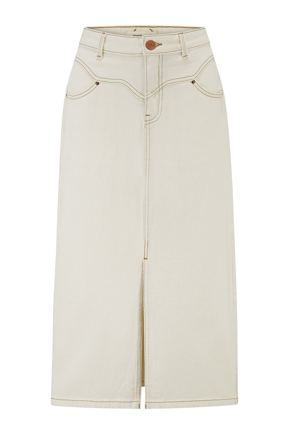 Mia Maxi Denim Skirt in Ecru - seventy + mochi