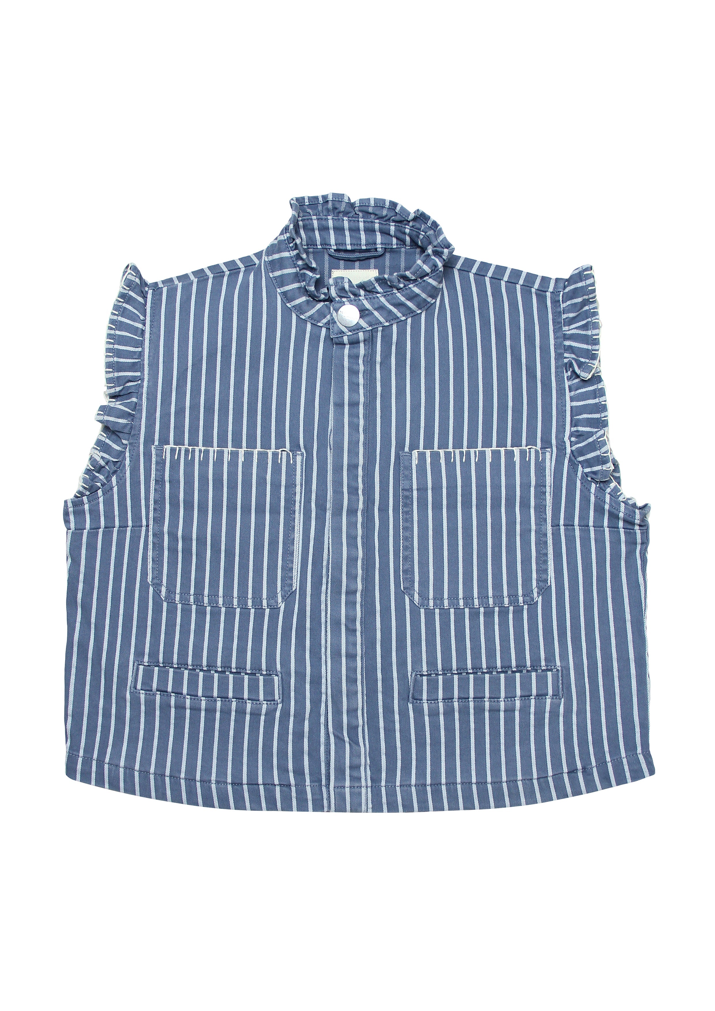 Pablo Waistcoat in Washed Denim Wide Stripe - seventy + mochi