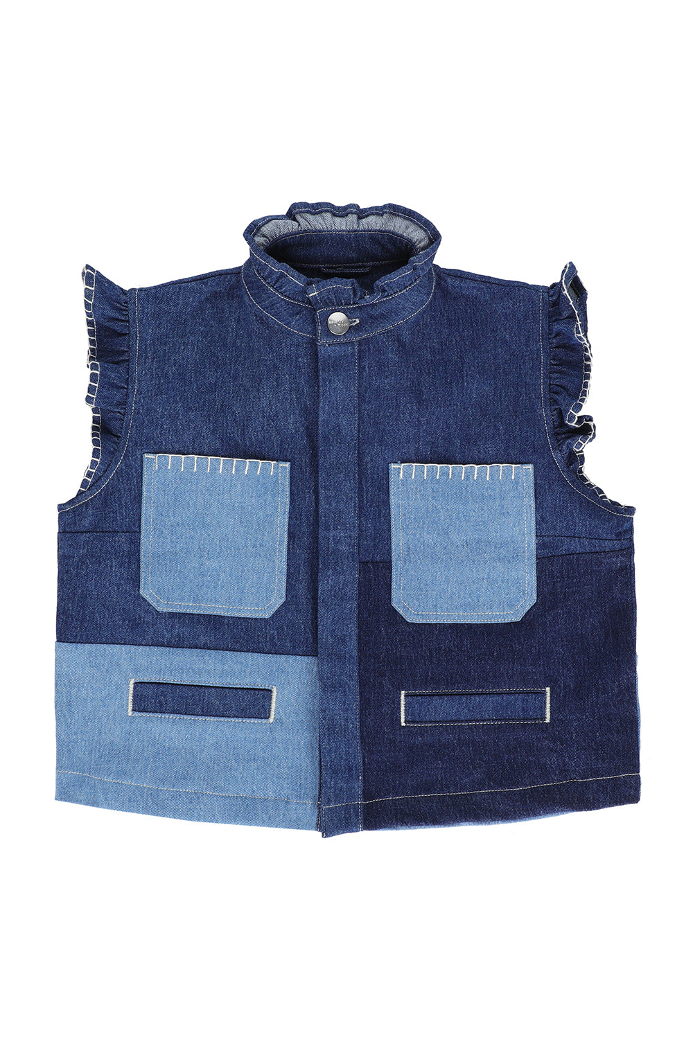 Pablo Waistcoat in Patched Denim - seventy + mochi