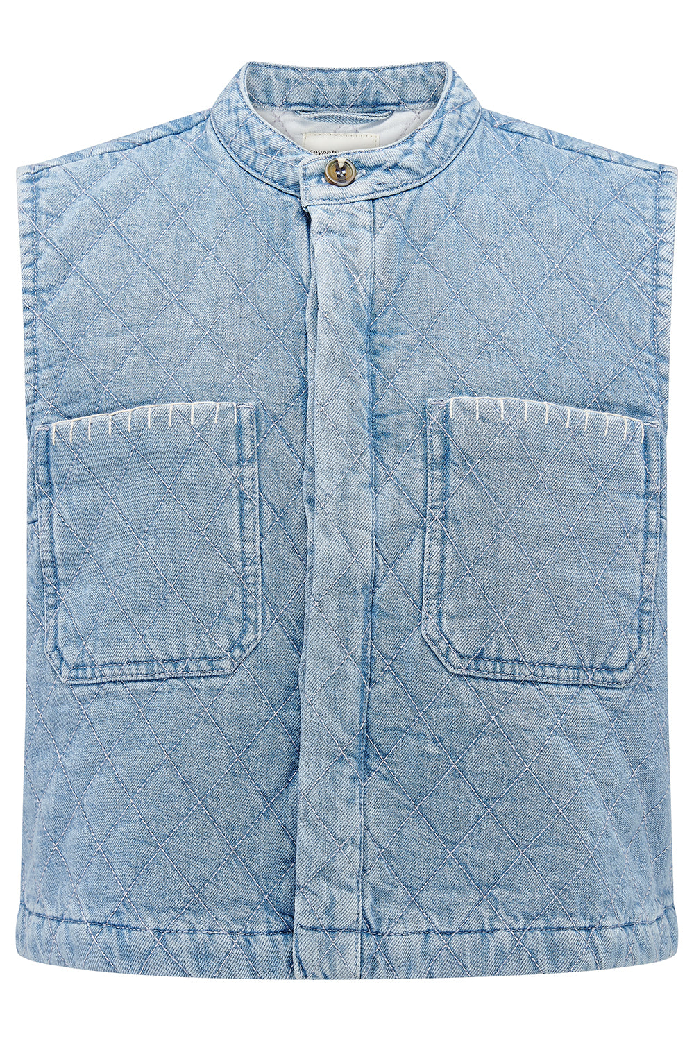 Pablo Quilted Denim Vest in Summer Sky - seventy + mochi