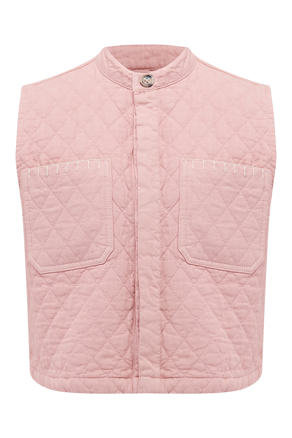 Pablo Quilted Denim Vest in Peony Pink - seventy + mochi
