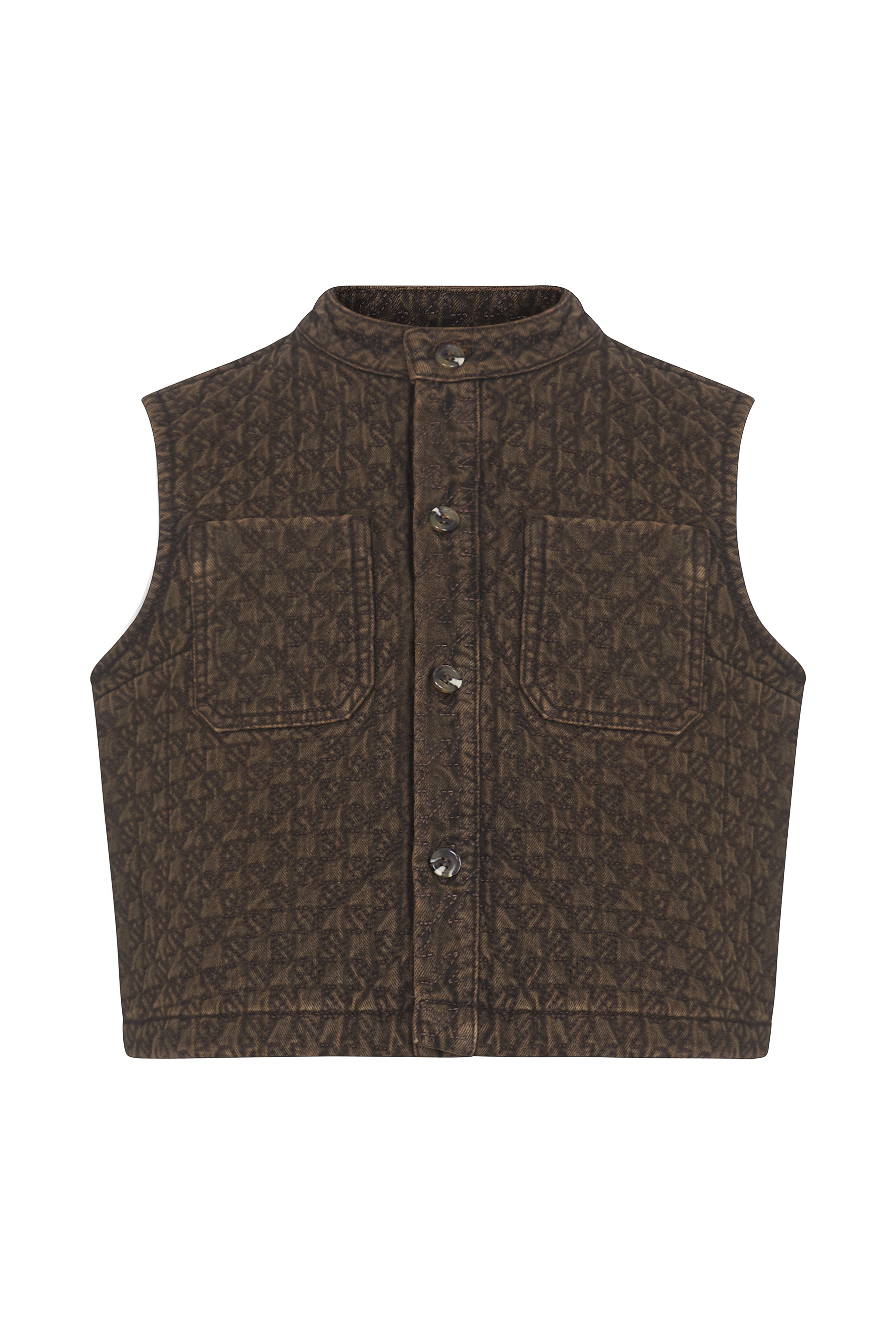 Pablo Quilted Denim Vest in Houndstooth Cacao