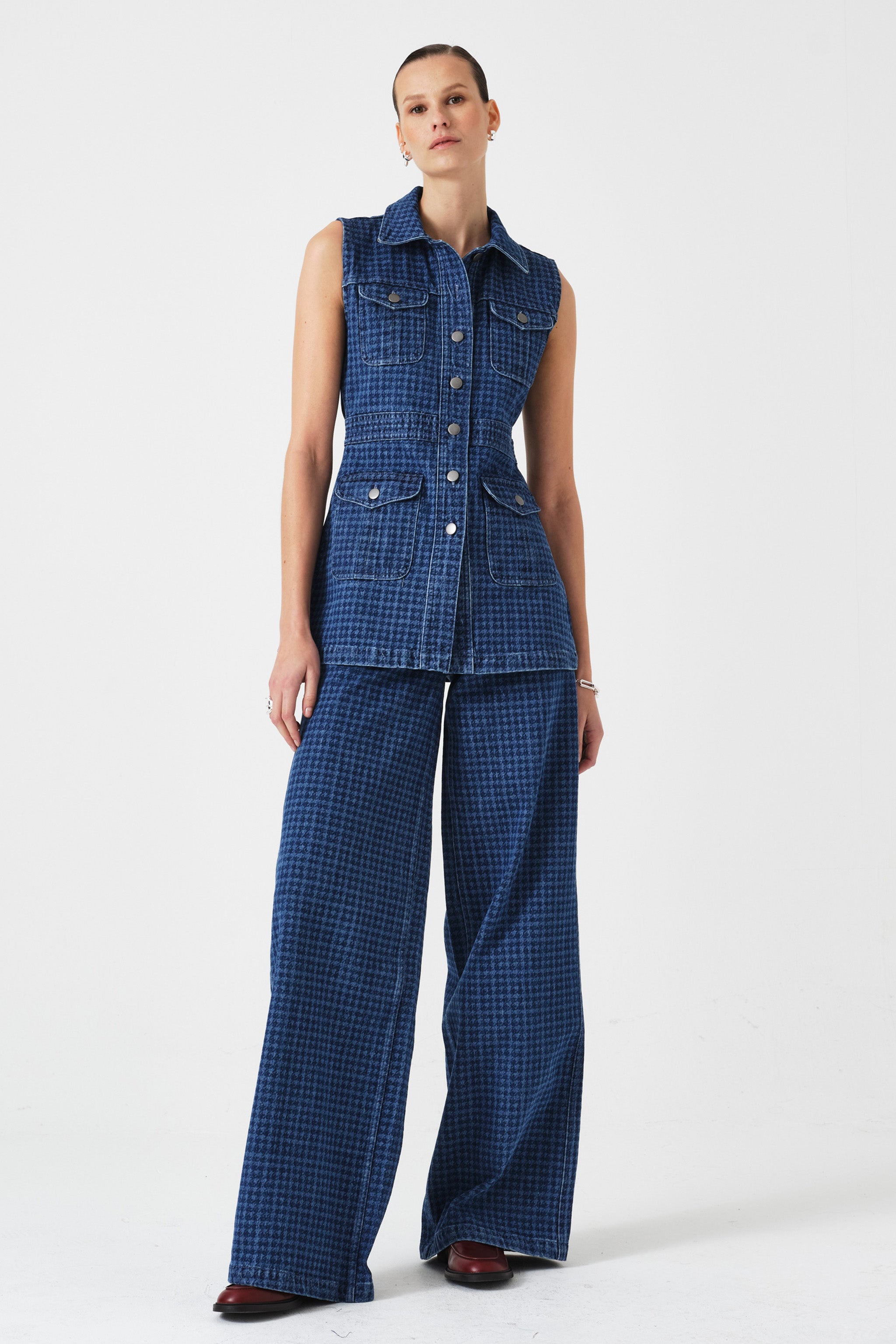 Ani Denim Vest in Houndstooth Idaho