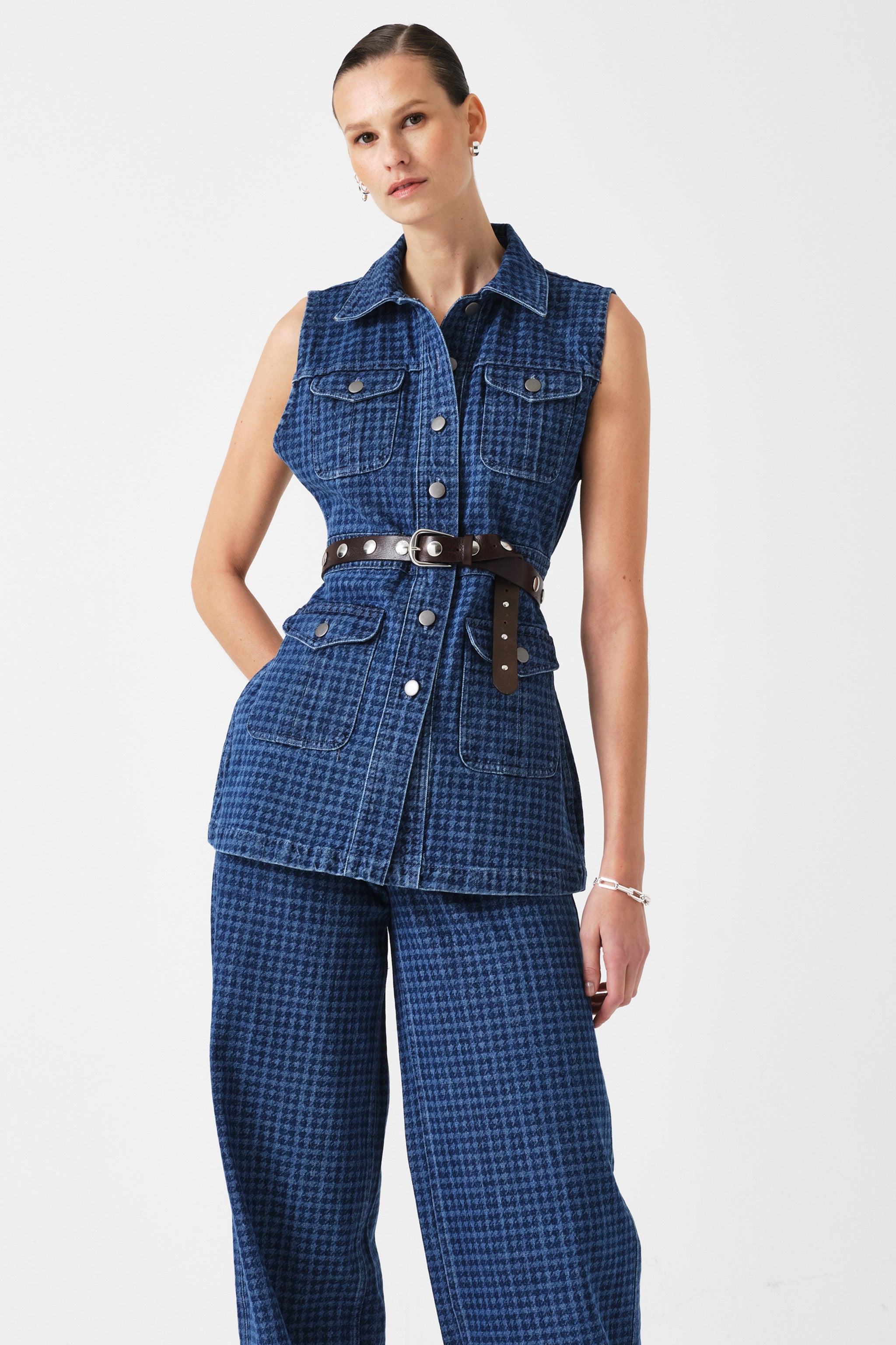 Ani Denim Vest in Houndstooth Idaho