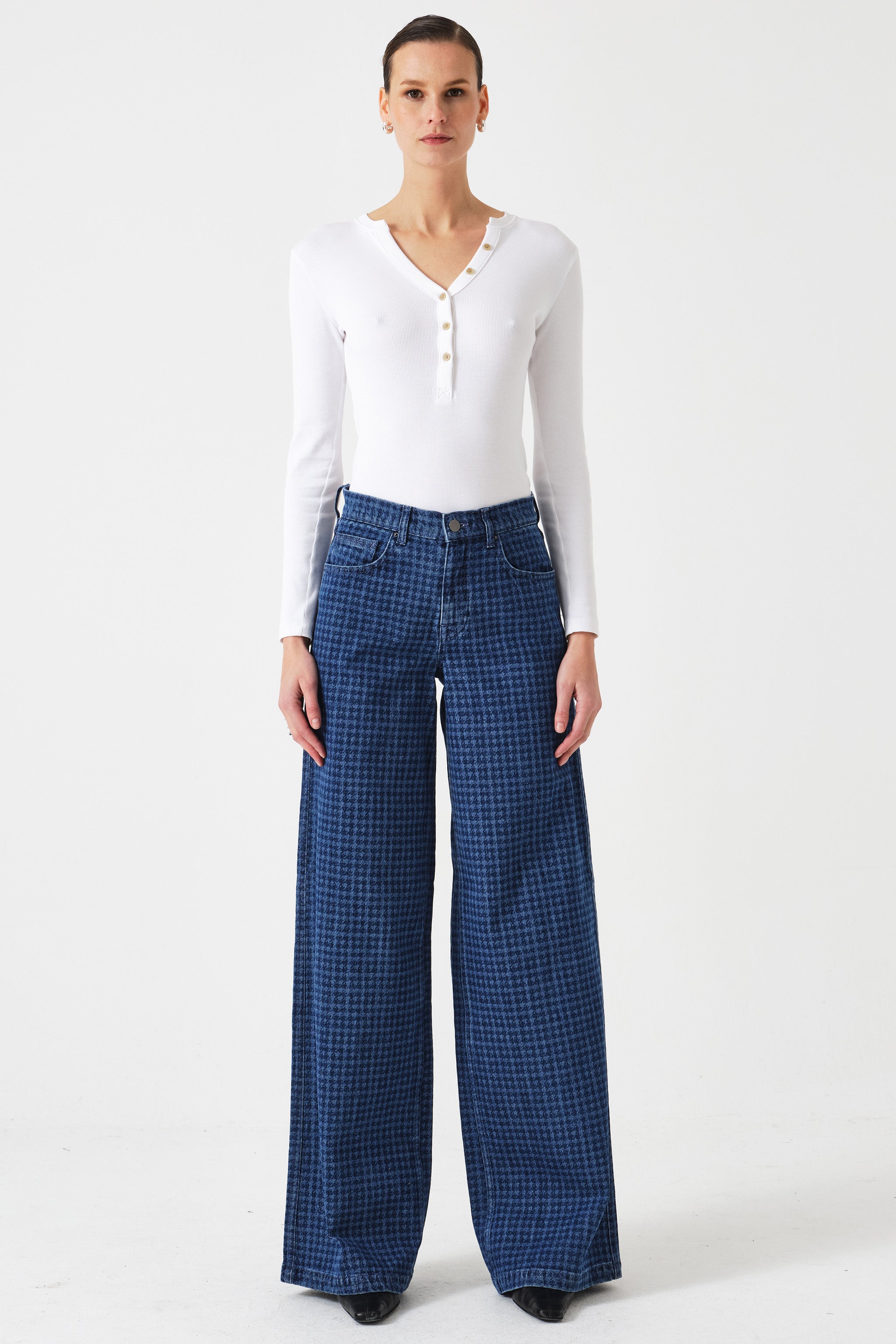 Bay Wide Leg Jean in Houndstooth Idaho