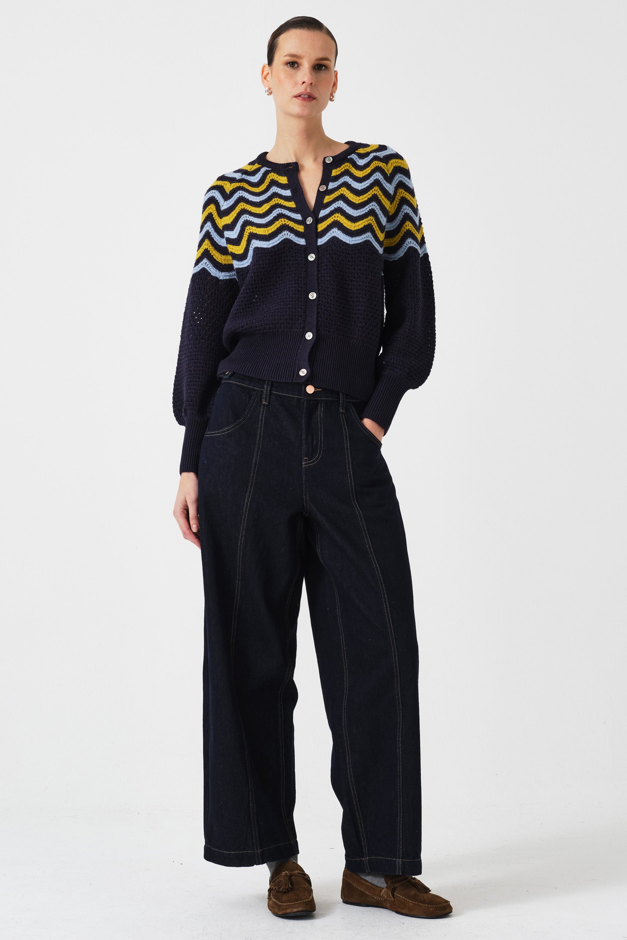 Bennie Wool Cardigan in Navy