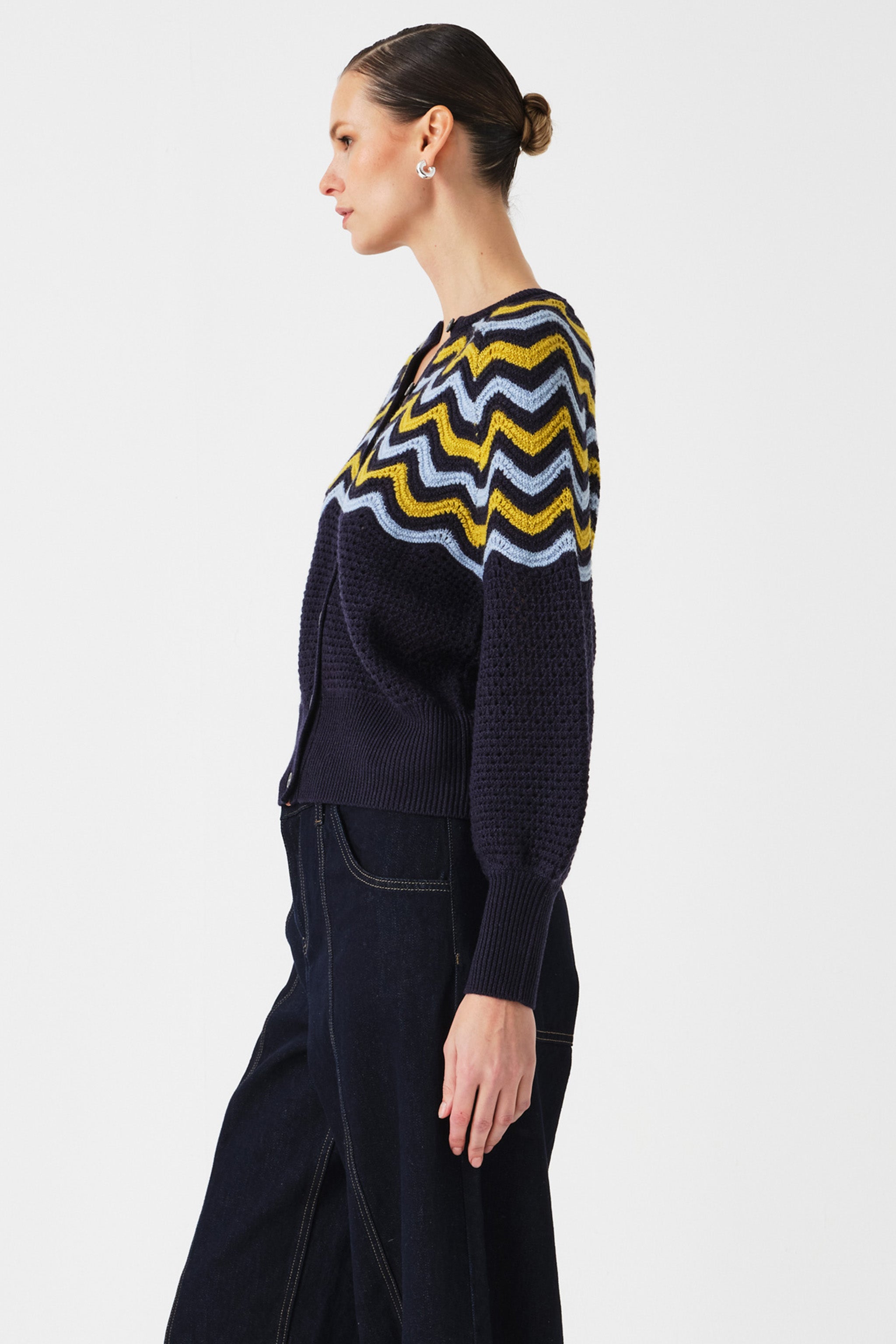 Bennie Wool Cardigan in Navy
