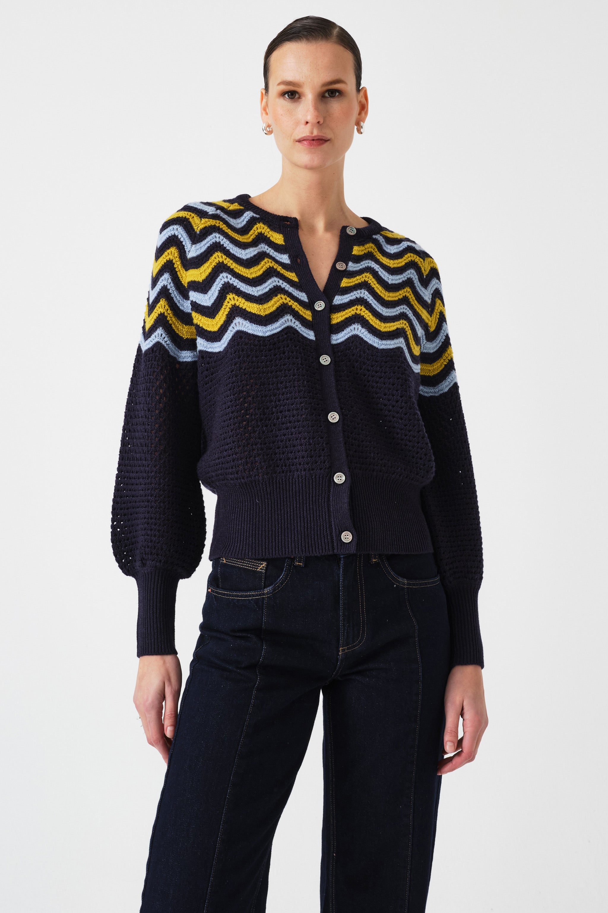 Bennie Wool Cardigan in Navy