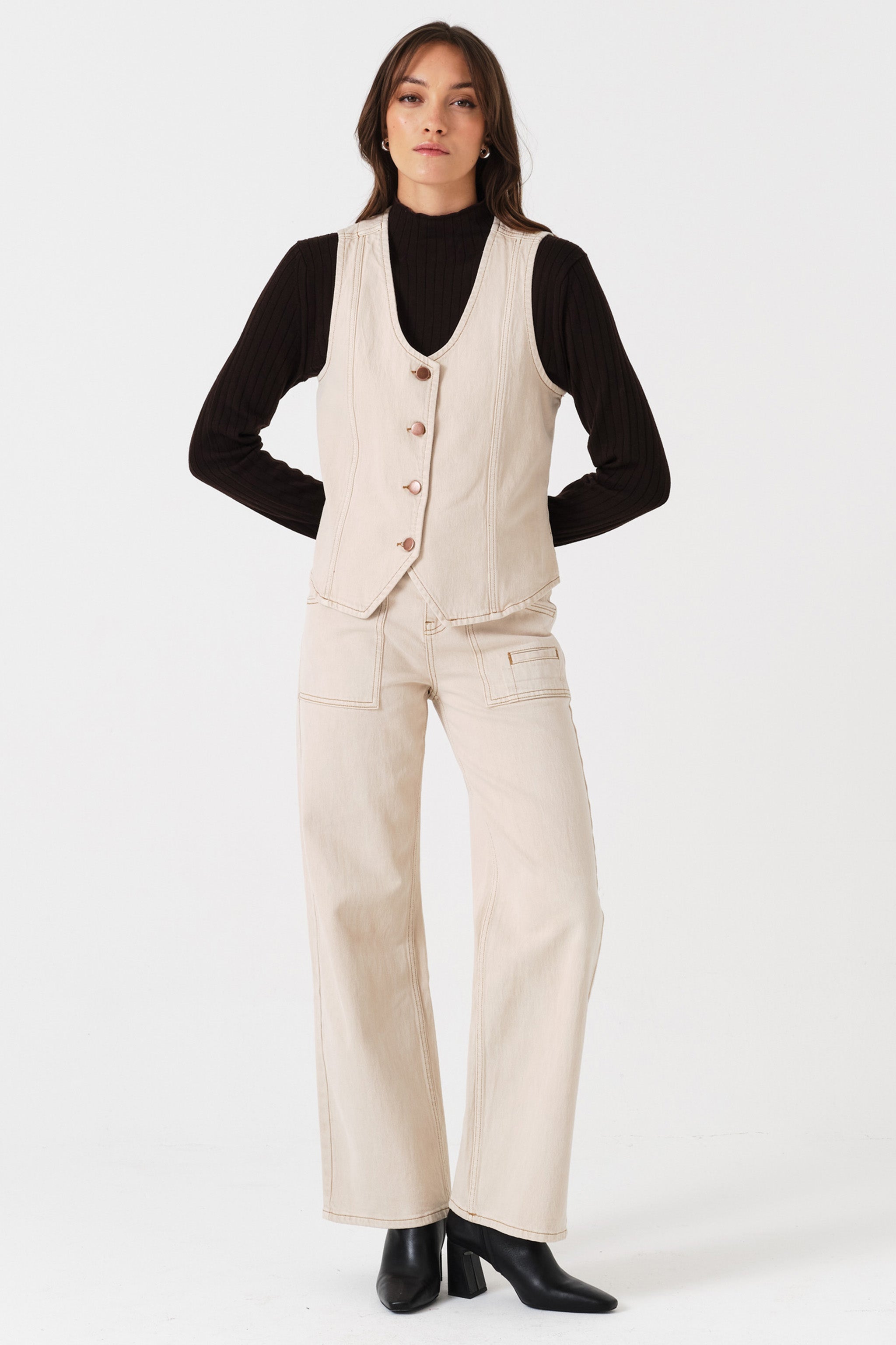 Eden Wide Leg Jean in Pebble