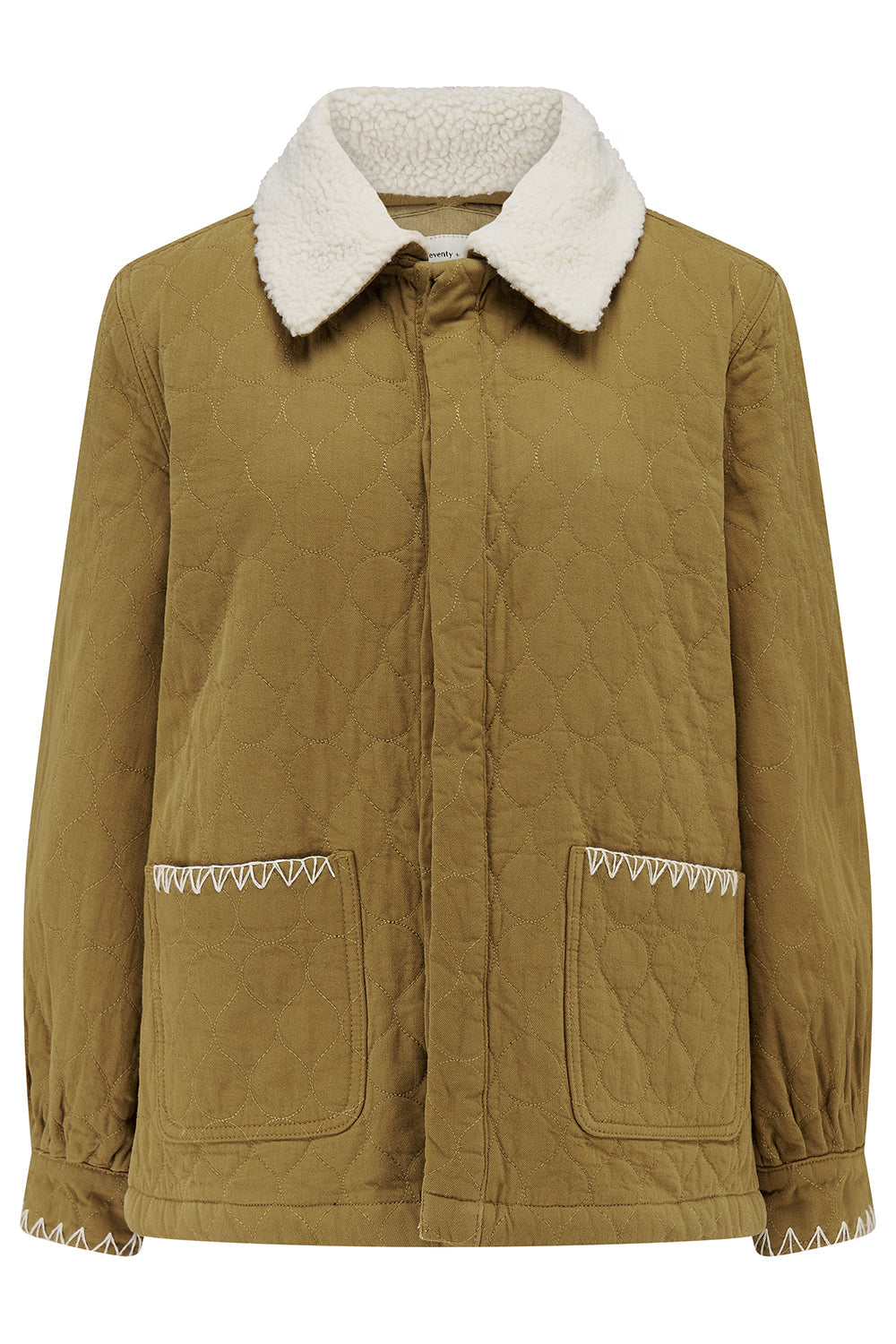Frida Sherpa Collar Quilted Jacket in Olive