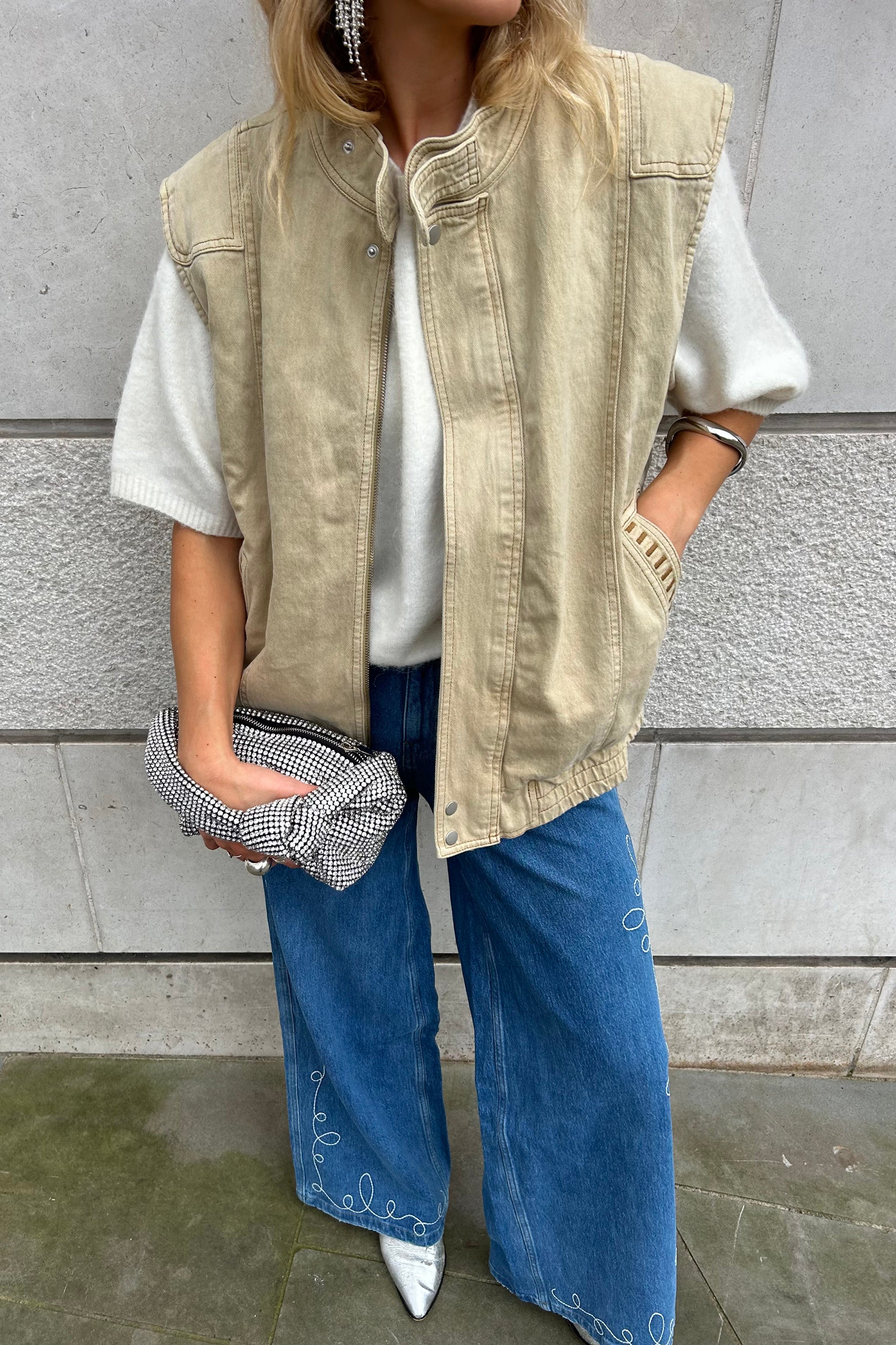 Sleeveless Oversized Juno Jacket in Desert Sand - seventy + mochi