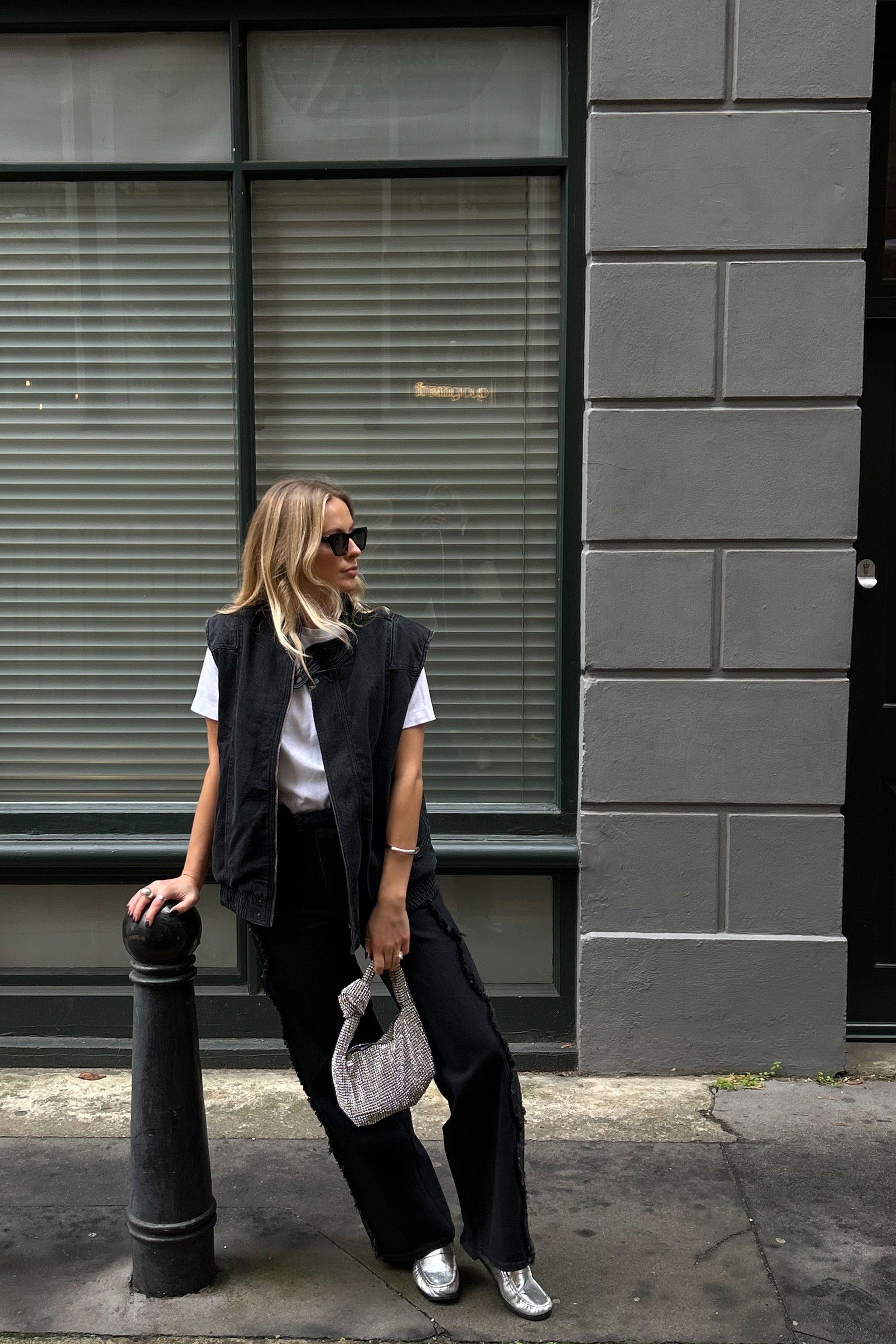 Sleeveless Oversized Juno Jacket in Washed Black - seventy + mochi