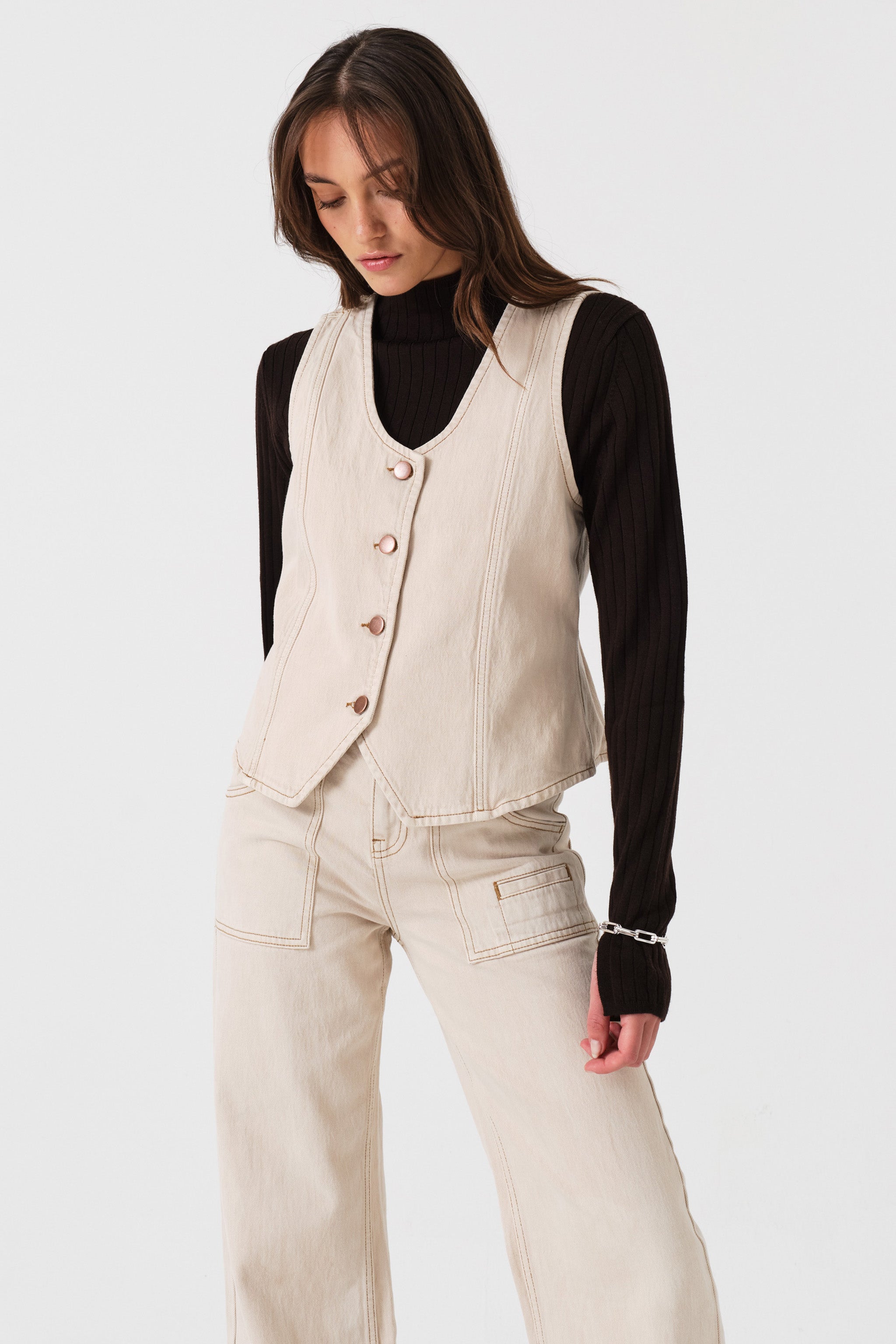 Kiki Denim Vest in Pebble