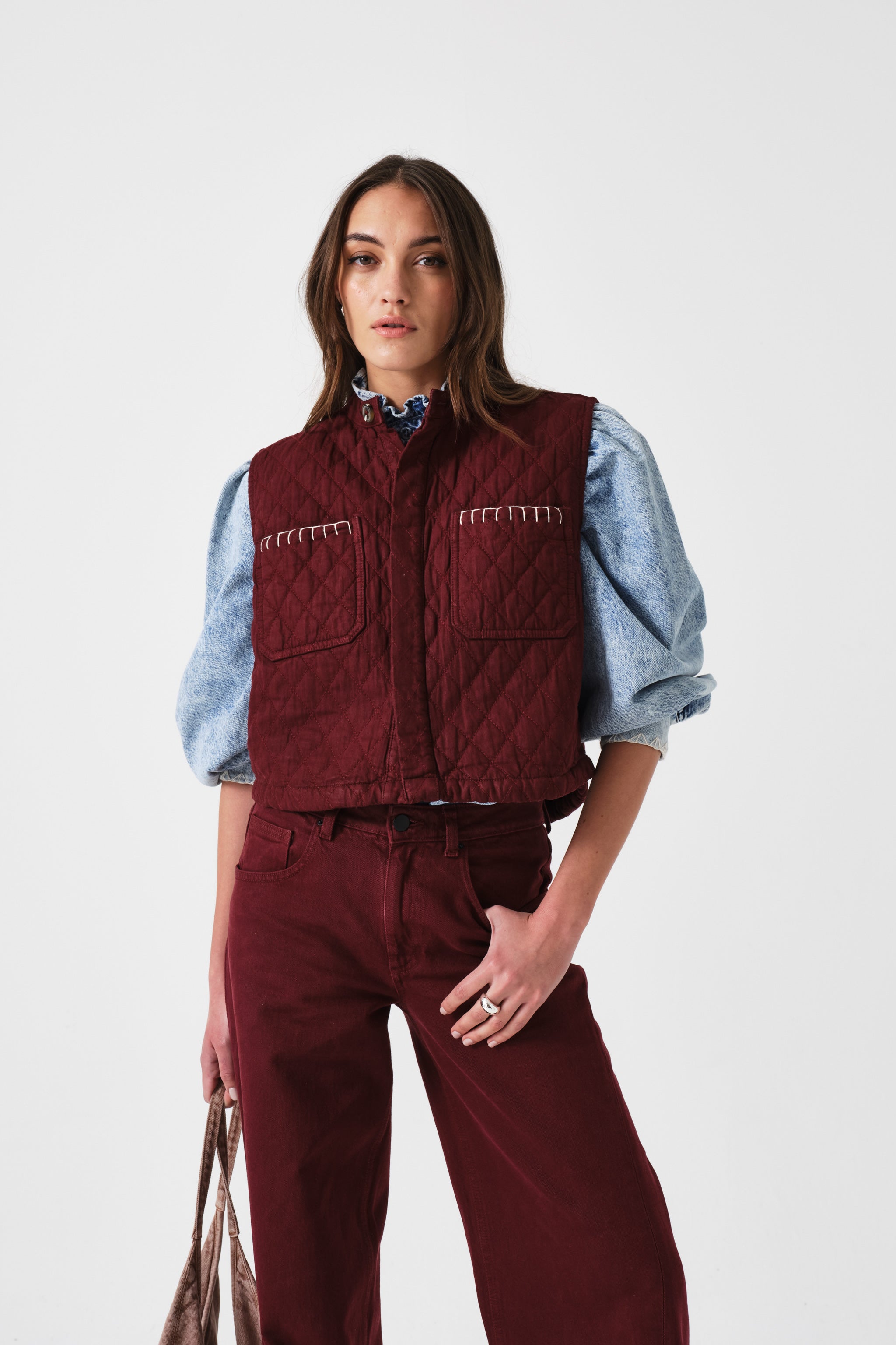 Quilted Pablo Vest in Mulberry