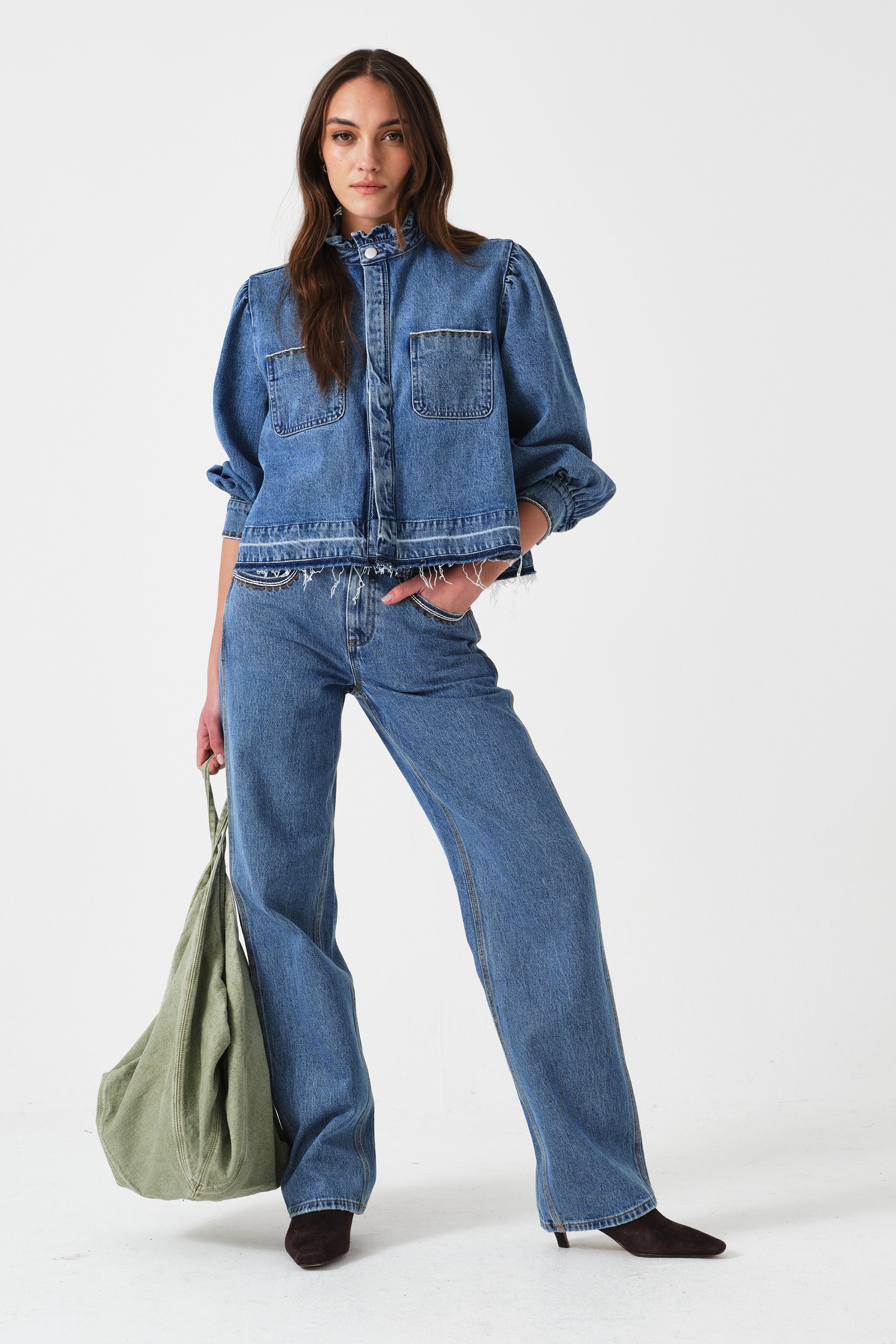 Ziggy Cropped Denim Jacket in Rodeo